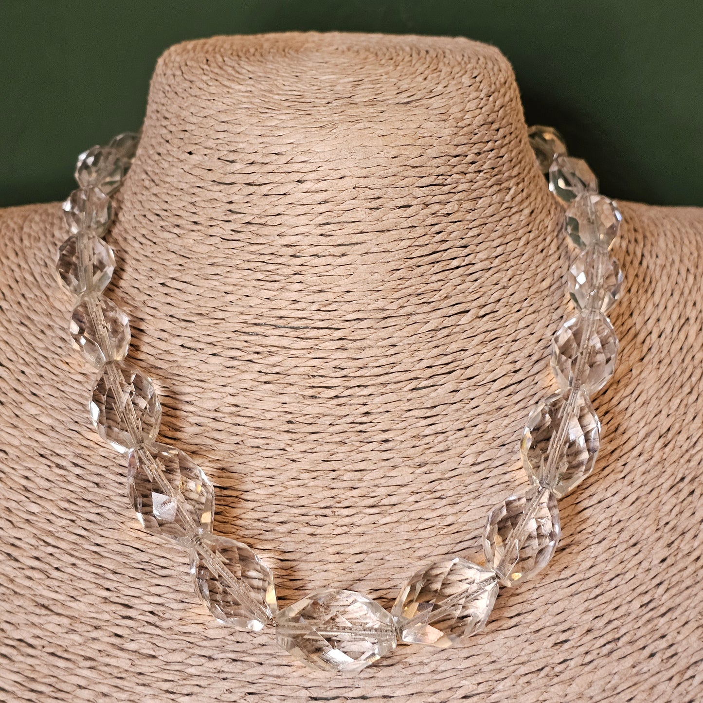 Vintage Art Deco Clear Faceted Glass Crystal Bead Necklace