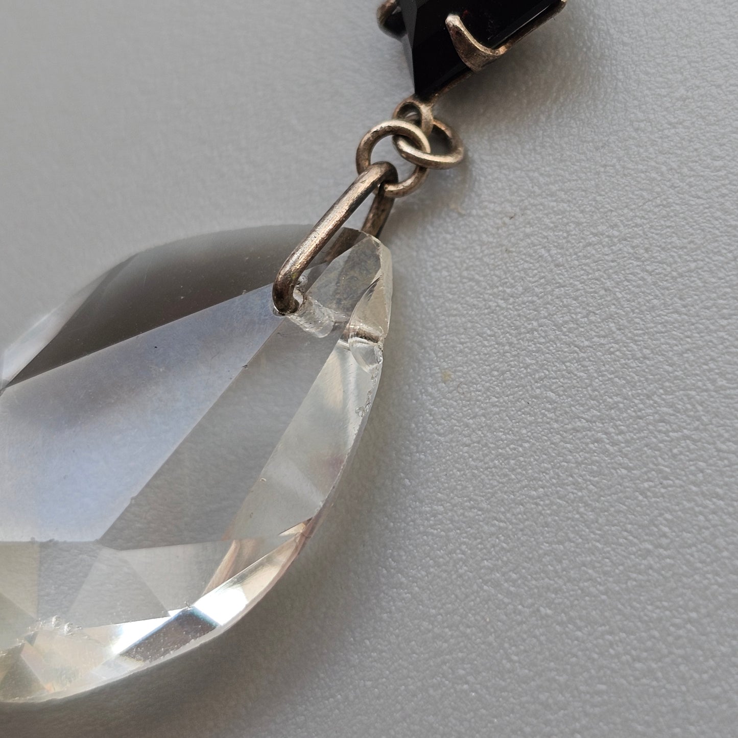 Vintage Art Deco Black and Clear Glass Drop Necklace