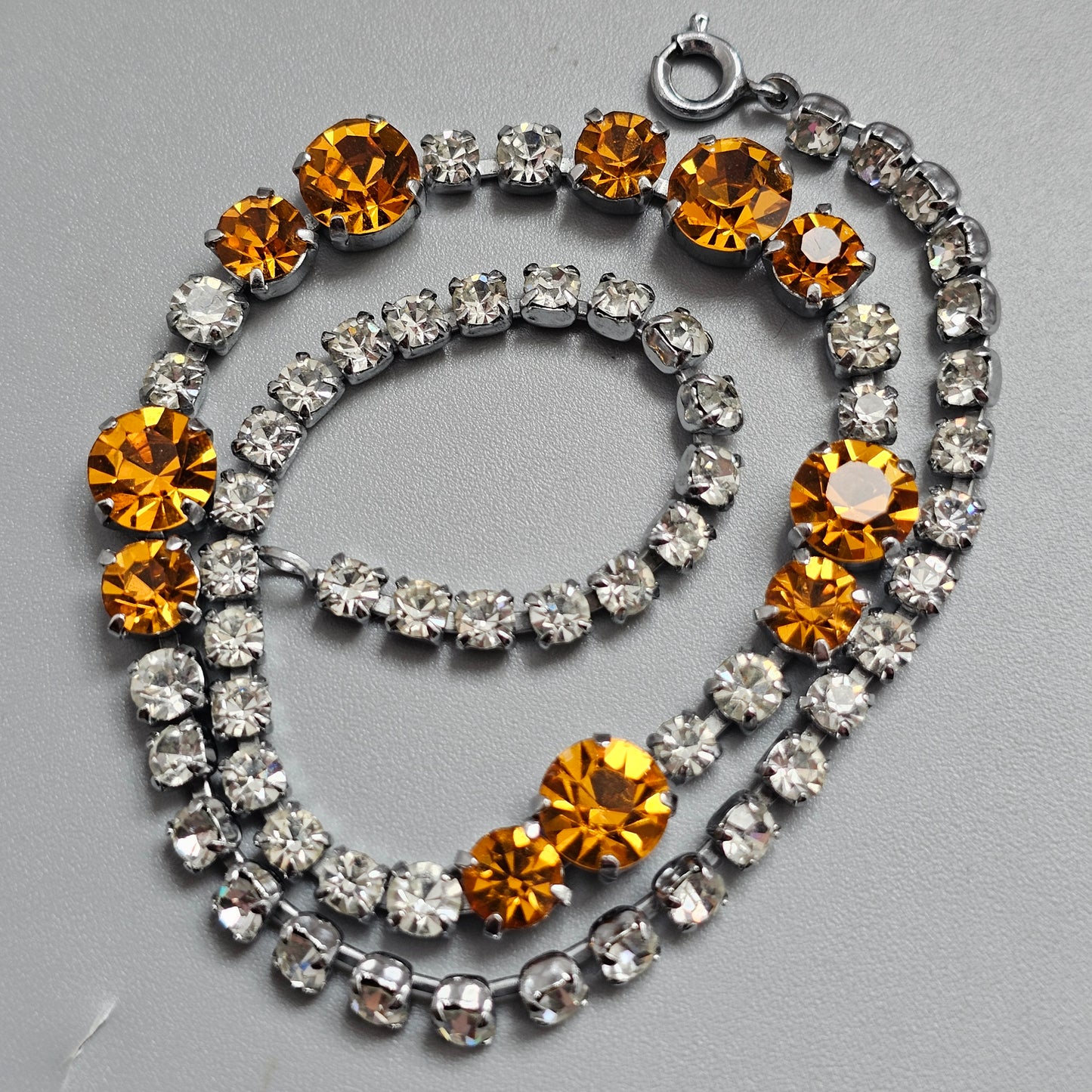 Vintage 1950s 1960s Orange and Clear Rhinestone Necklace
