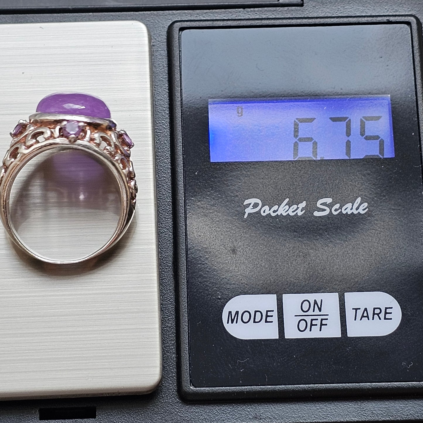 Sterling Silver Amethyst Cabochon Filigree Style Ring