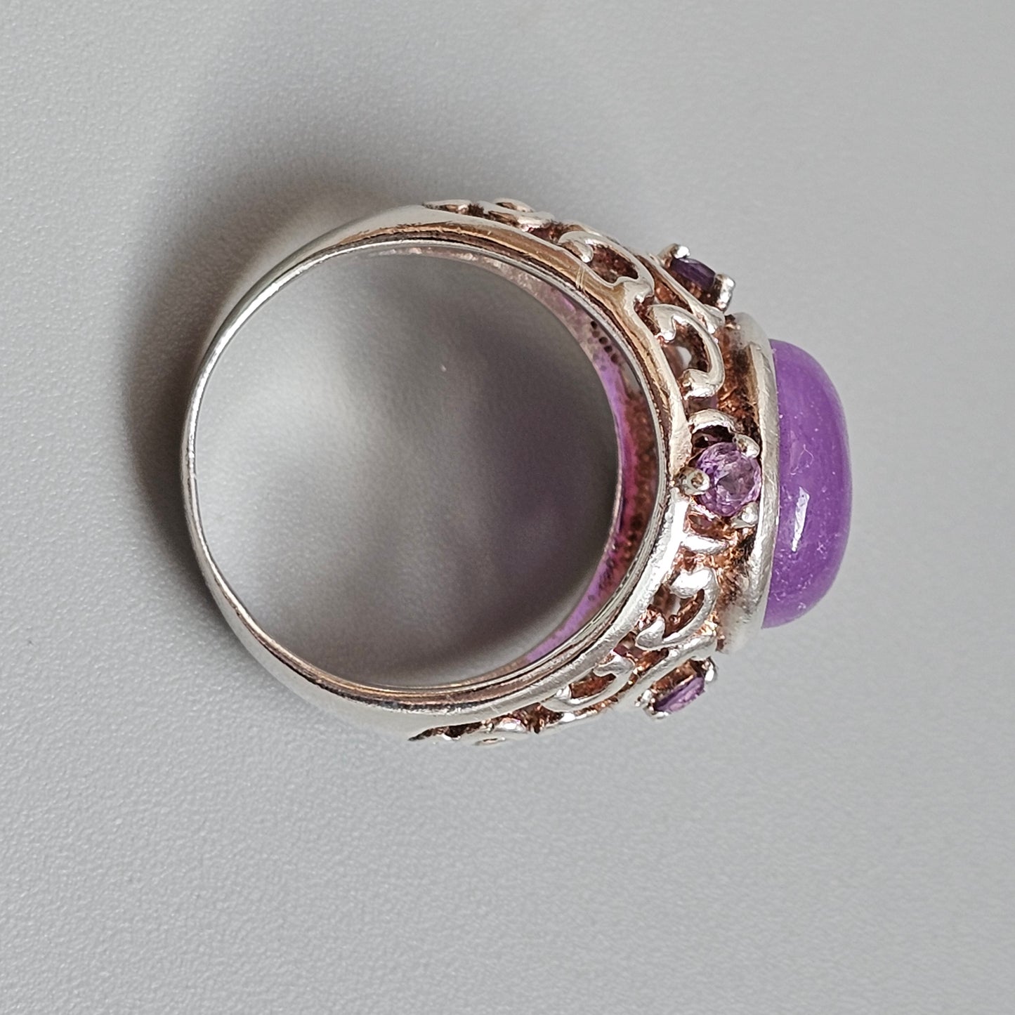 Sterling Silver Amethyst Cabochon Filigree Style Ring