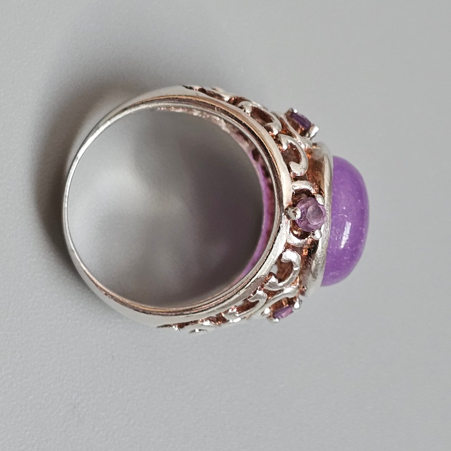 Sterling Silver Amethyst Cabochon Filigree Style Ring