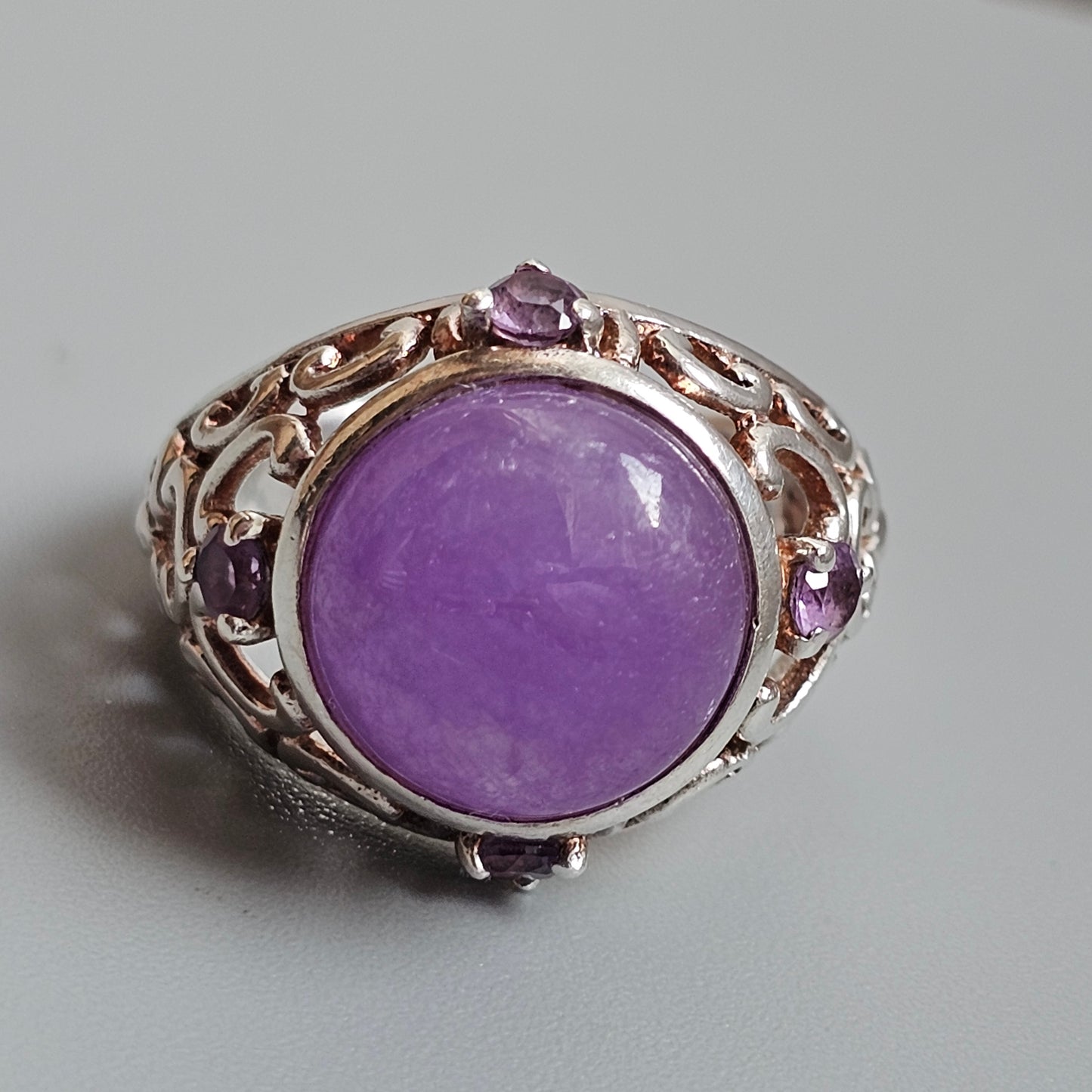 Sterling Silver Amethyst Cabochon Filigree Style Ring