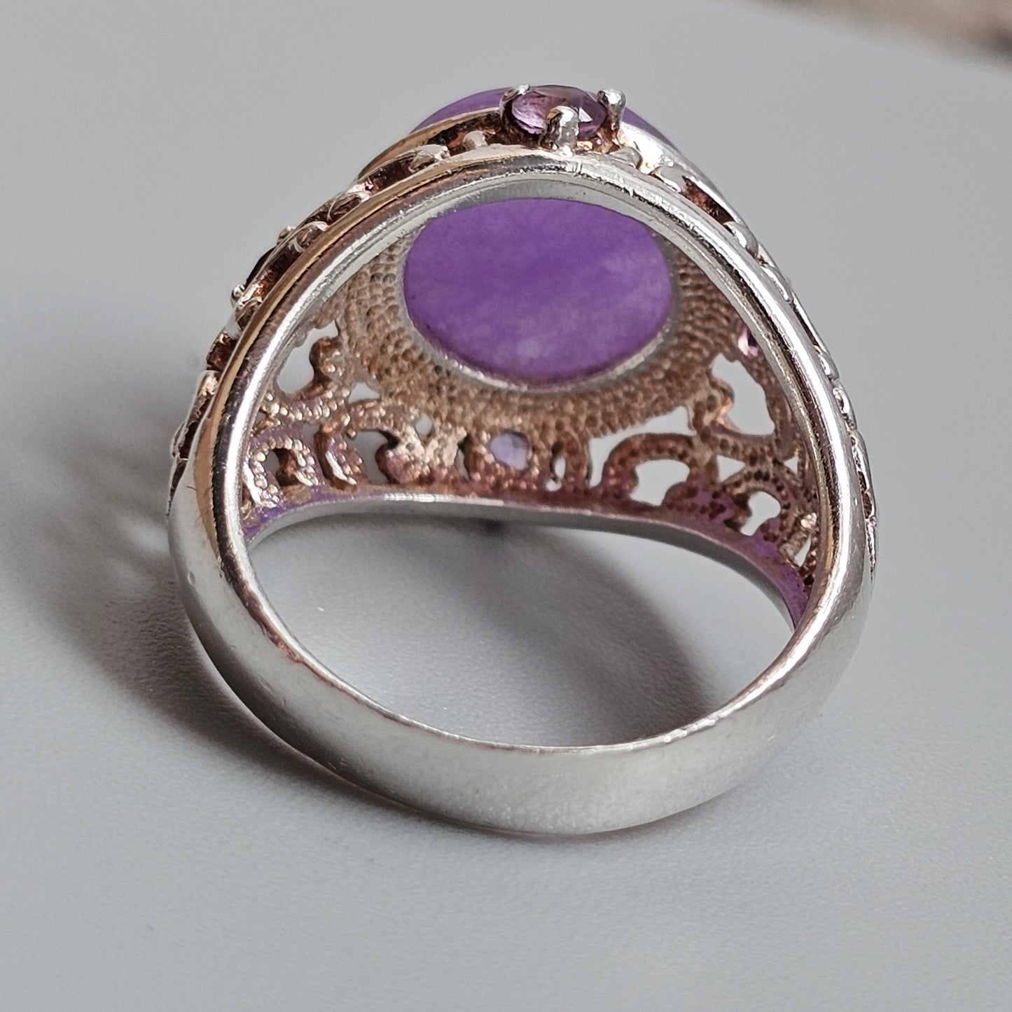 Sterling Silver Amethyst Cabochon Filigree Style Ring