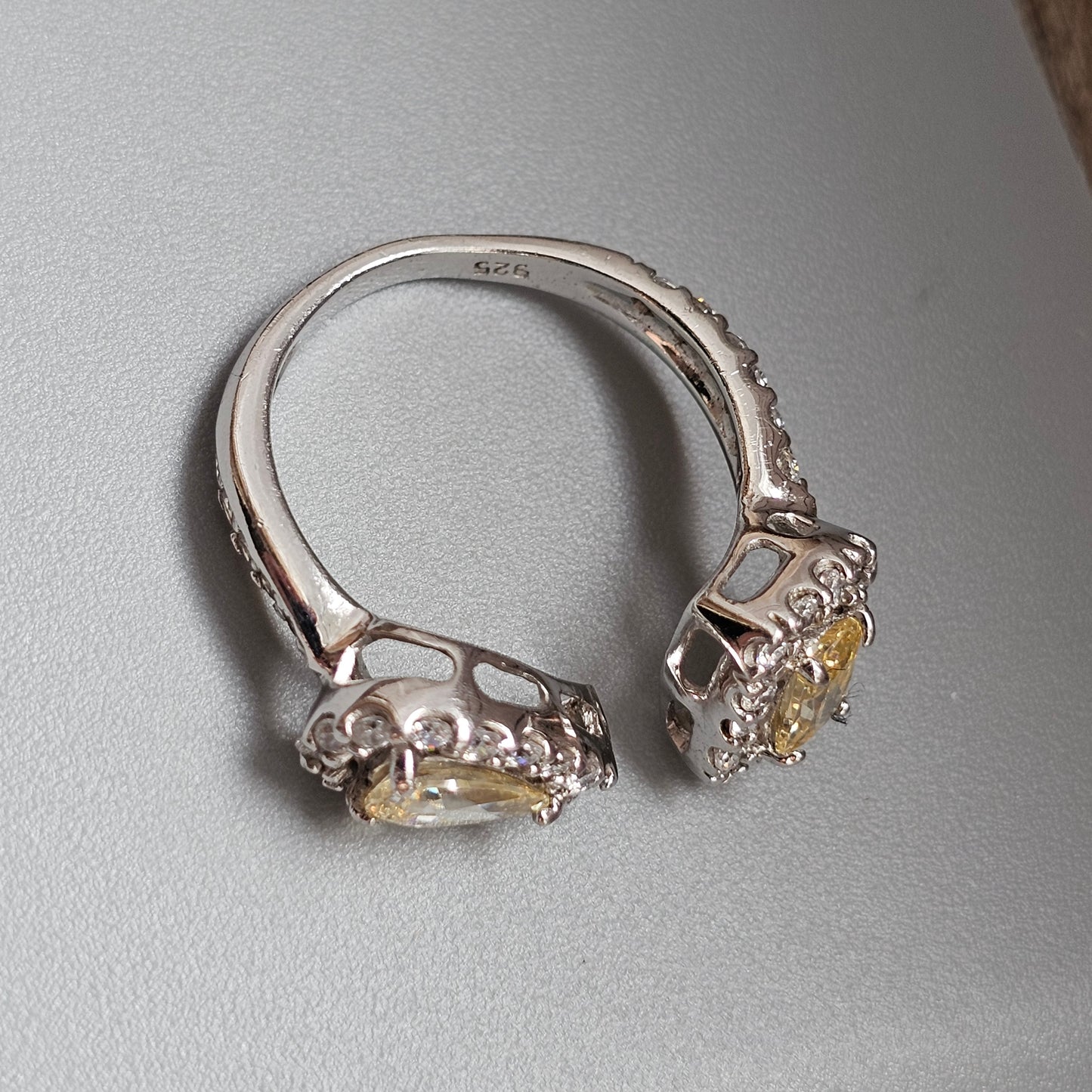 Sterling Silver Pale Yellow Cubic Zirconia Open Ring