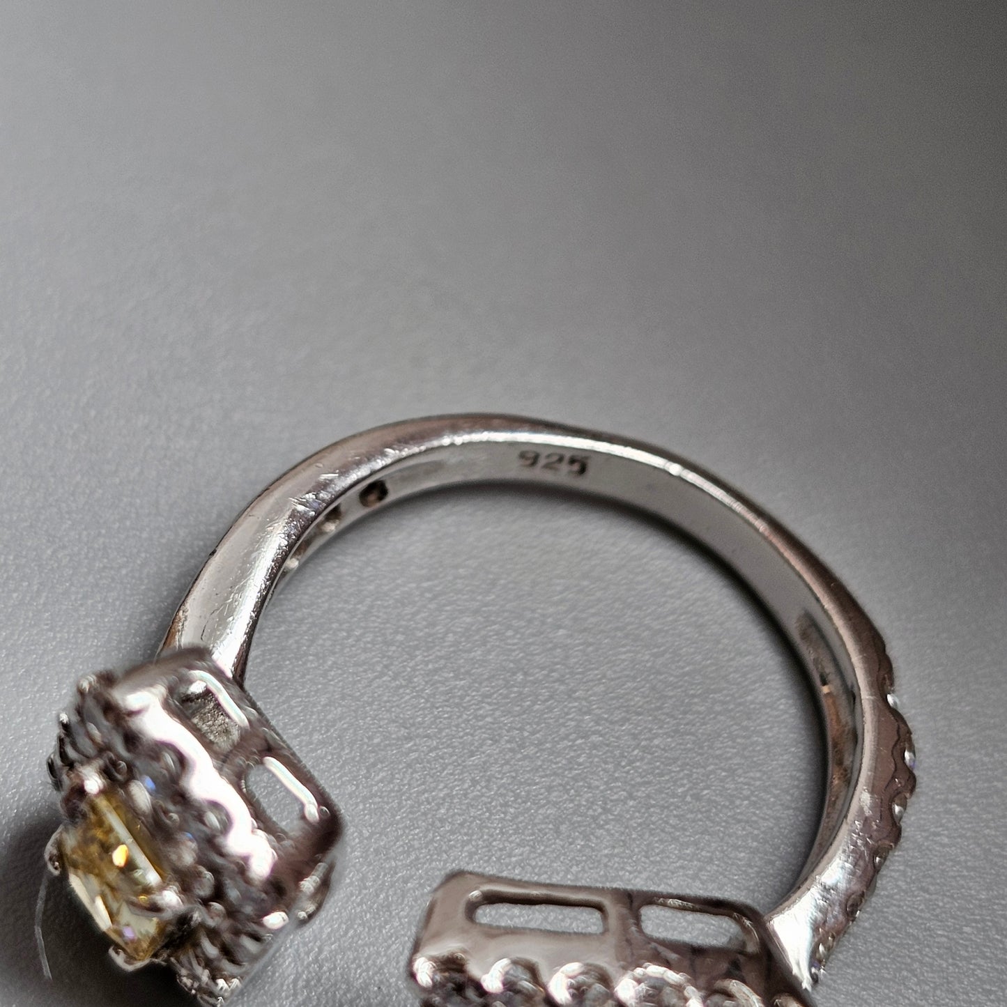 Sterling Silver Pale Yellow Cubic Zirconia Open Ring