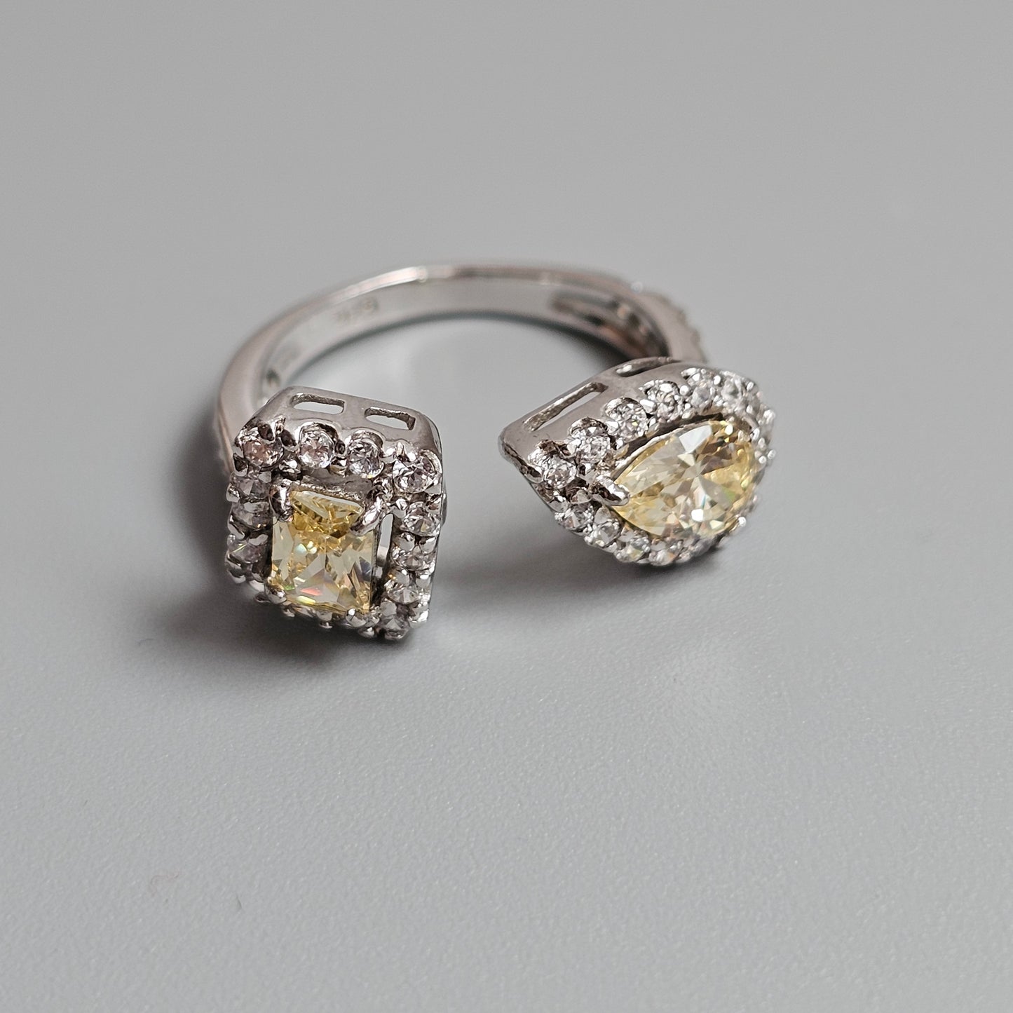Sterling Silver Pale Yellow Cubic Zirconia Open Ring