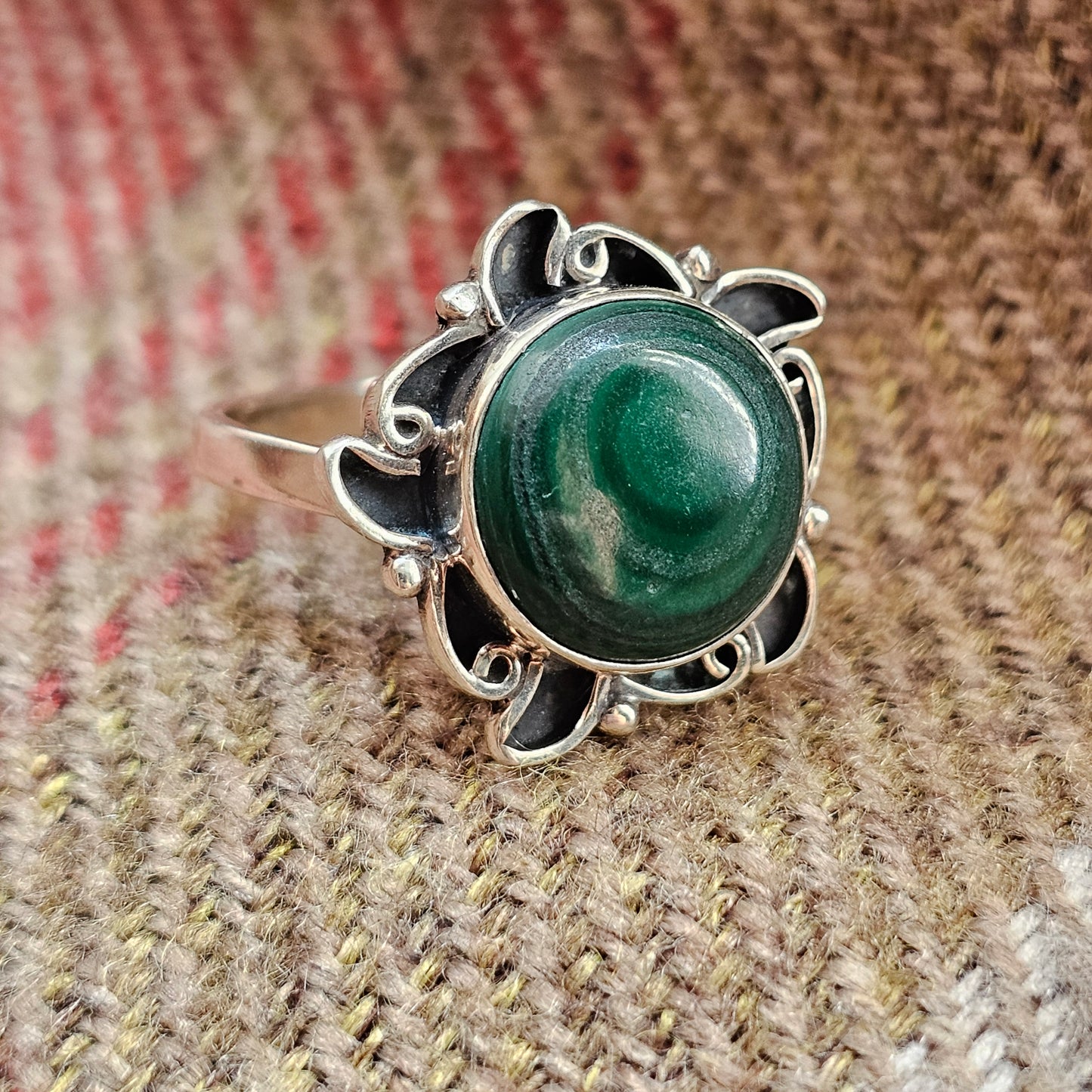 Sterling Silver Malachite Adjustable Statement Ring