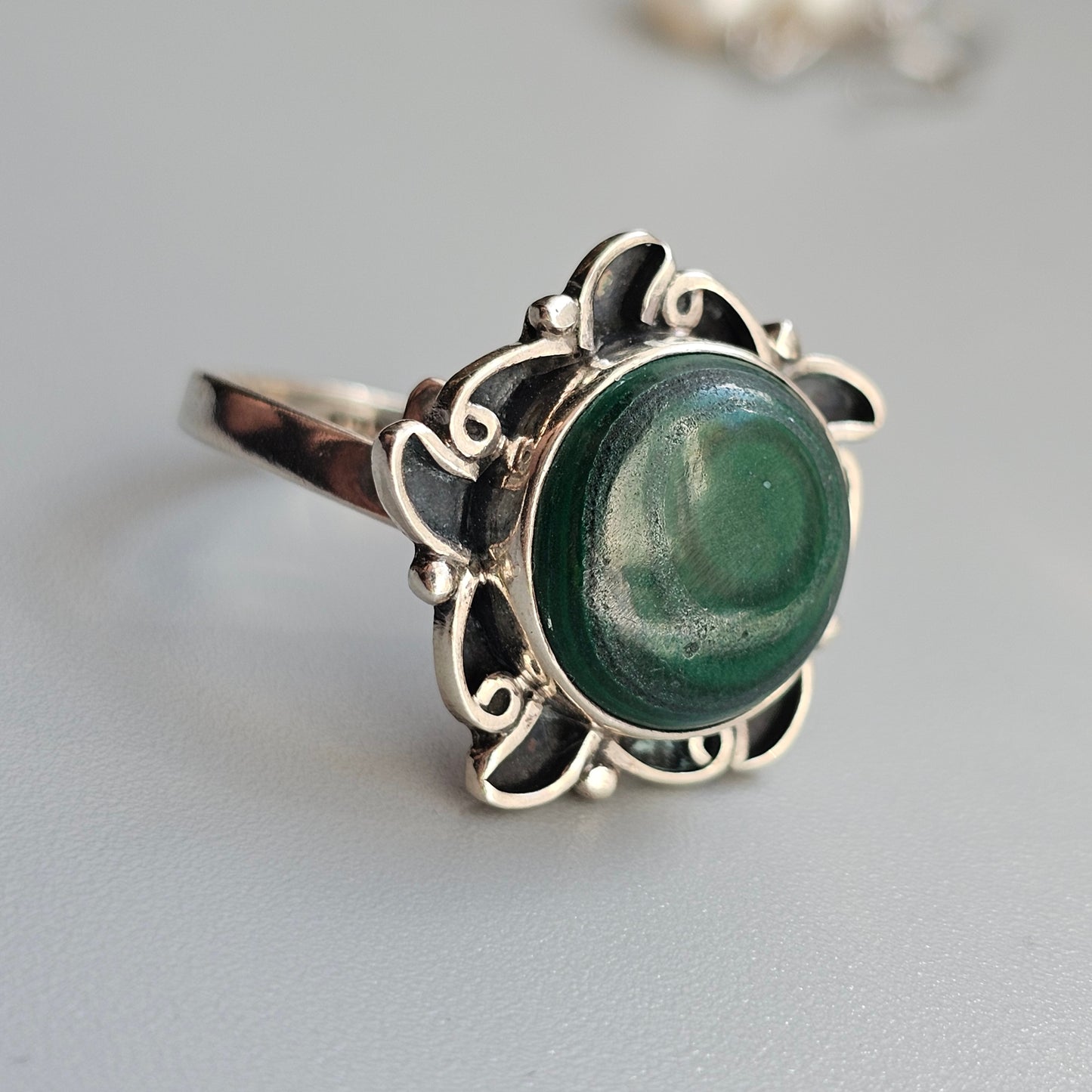 Sterling Silver Malachite Adjustable Statement Ring