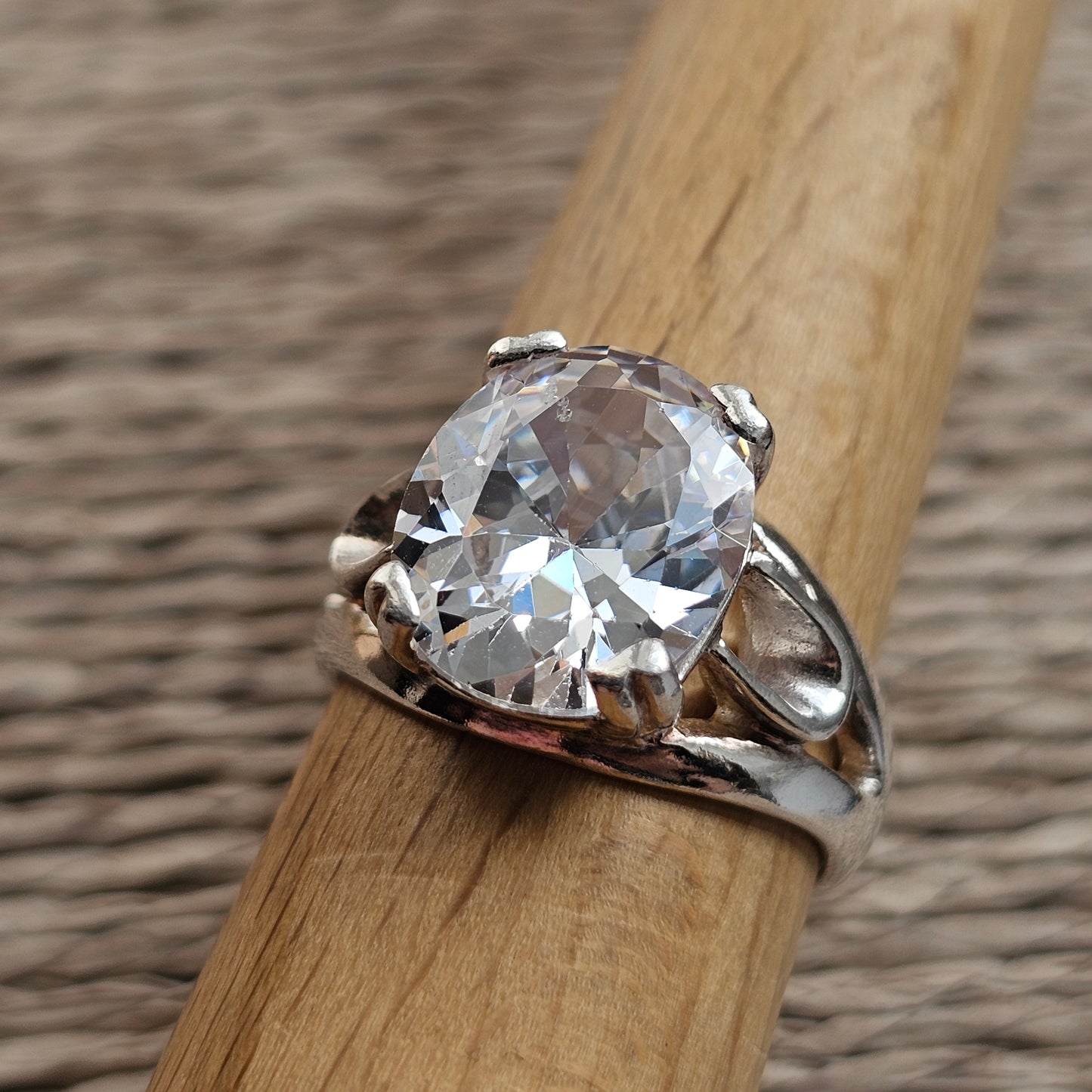 Sterling Silver Cubic Zirconia Solitaire Statement Ring