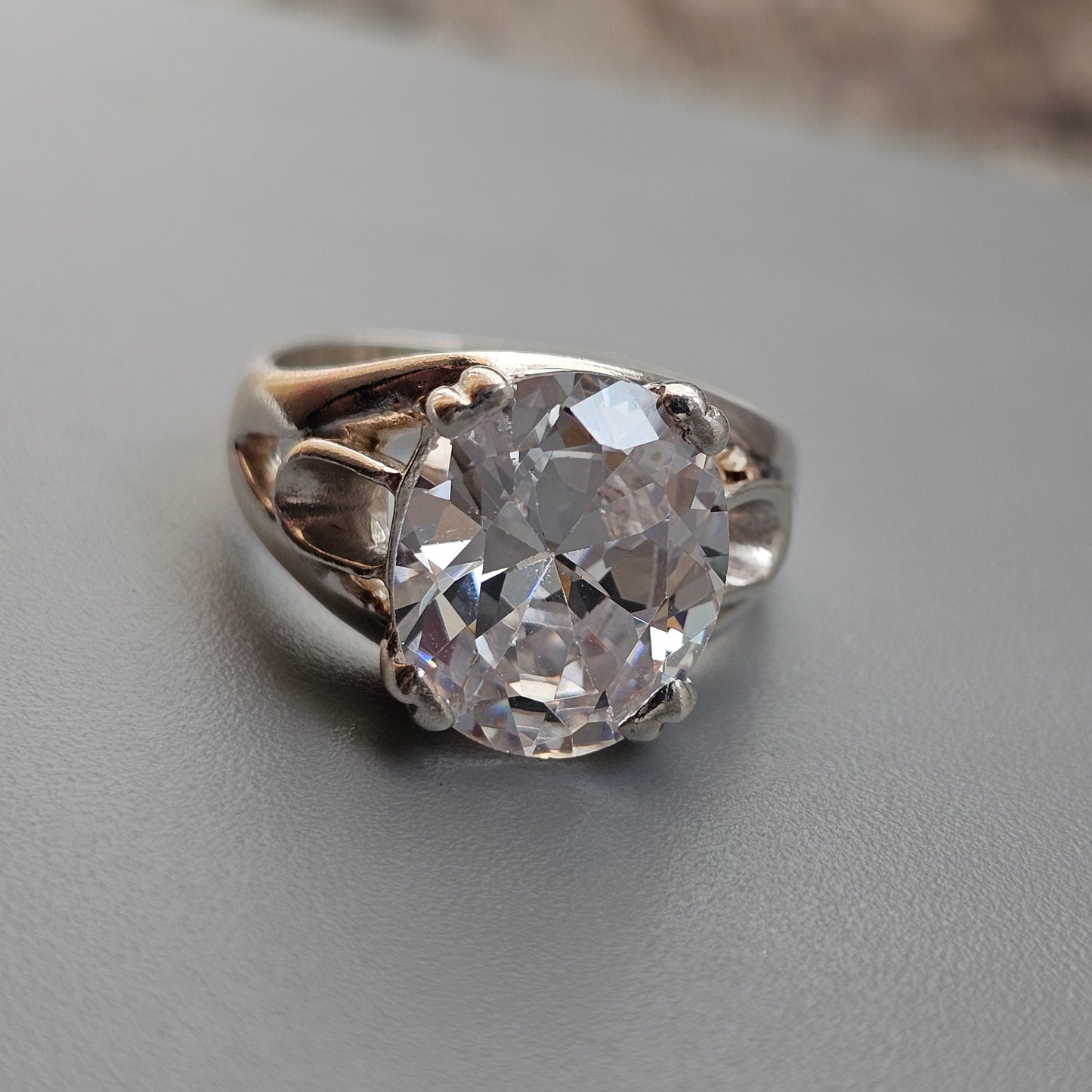Sterling Silver Cubic Zirconia Solitaire Statement Ring