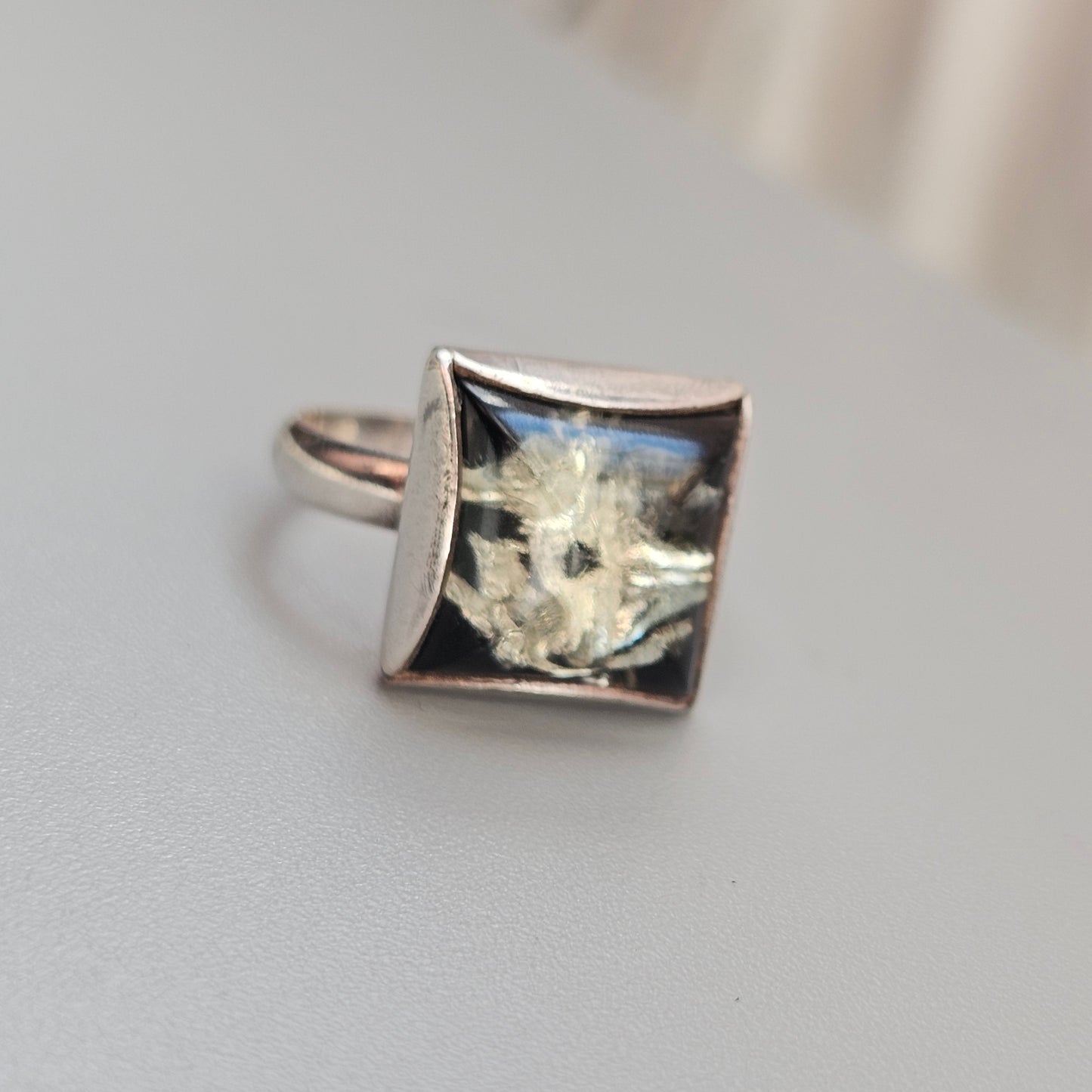 Vintage Czech Sterling Silver Resin Cabochon Ring