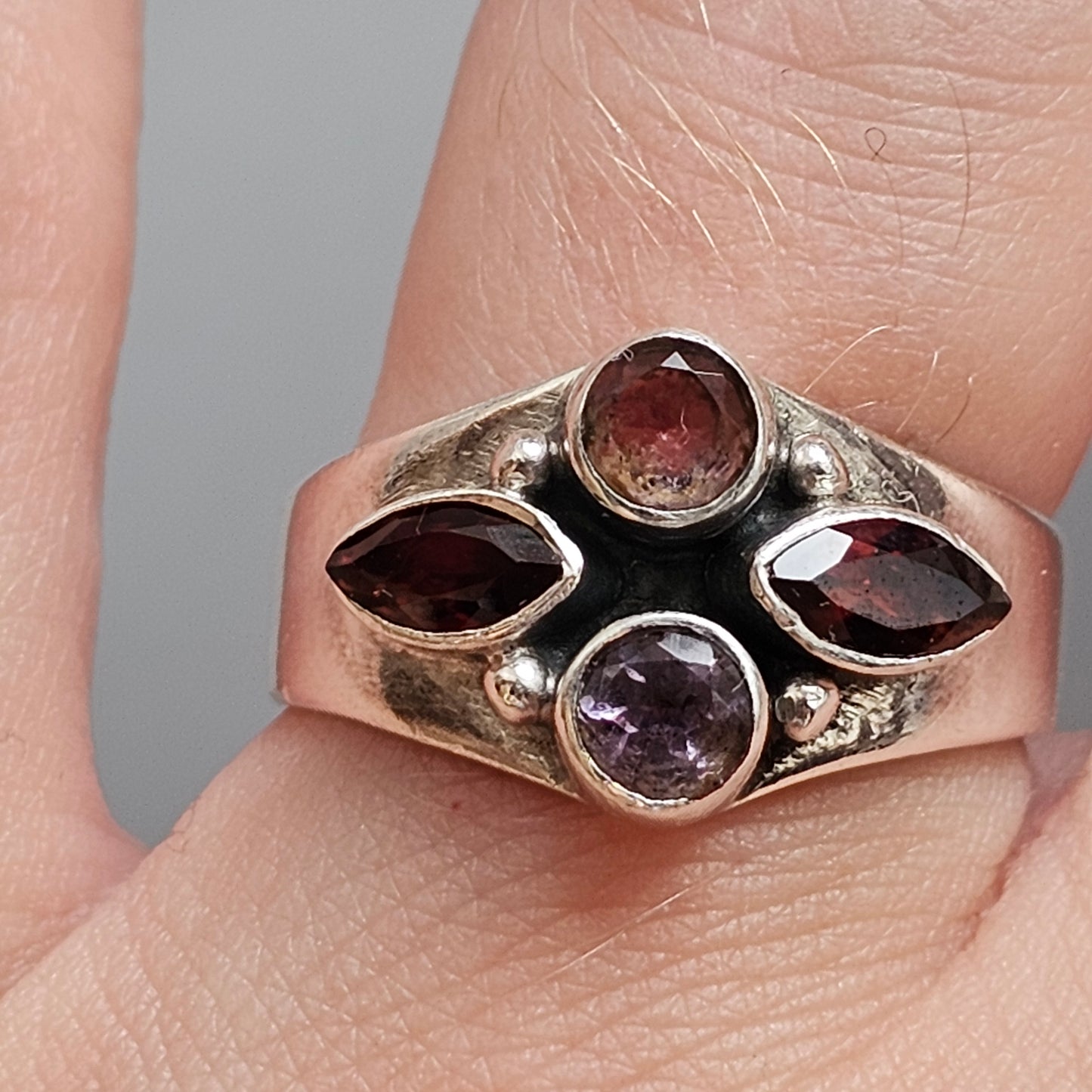 Sterling Silver Garnet and Amethyst Multi Stone Ring