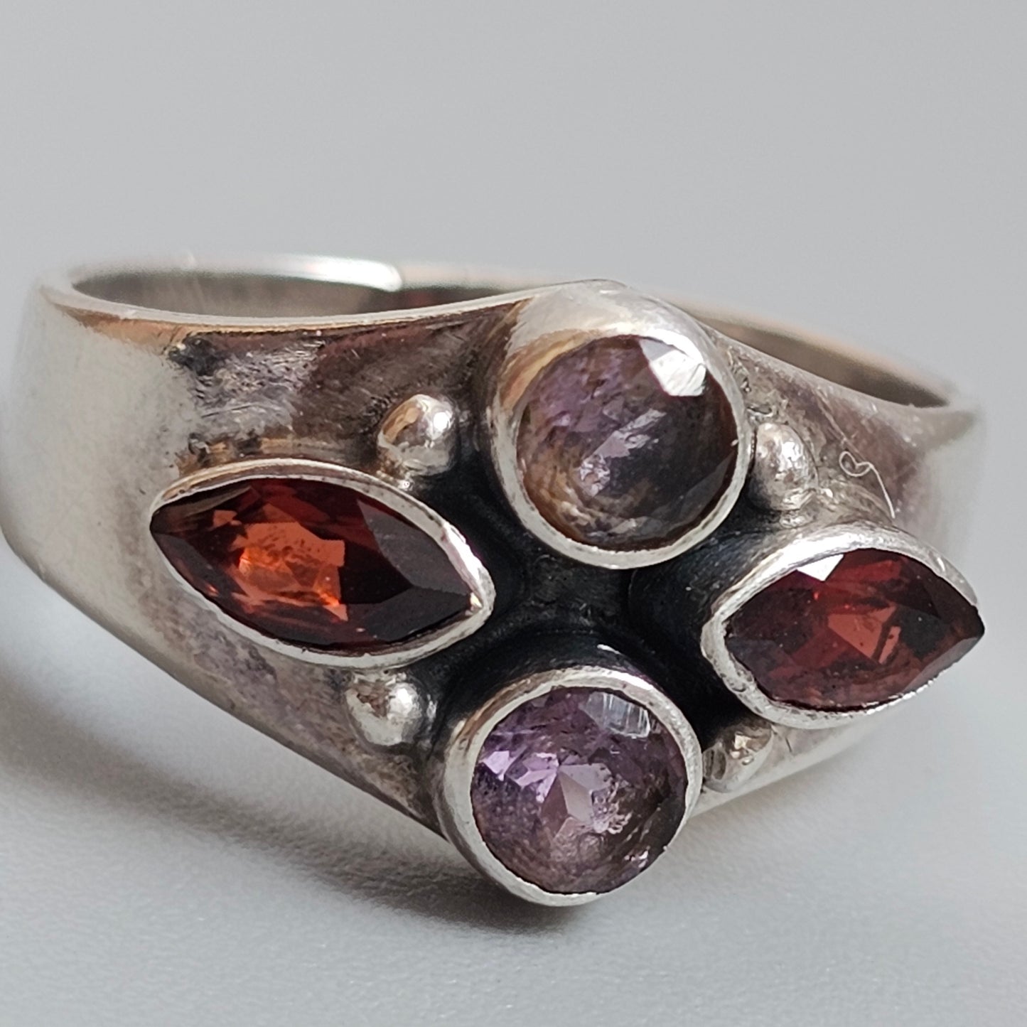 Sterling Silver Garnet and Amethyst Multi Stone Ring