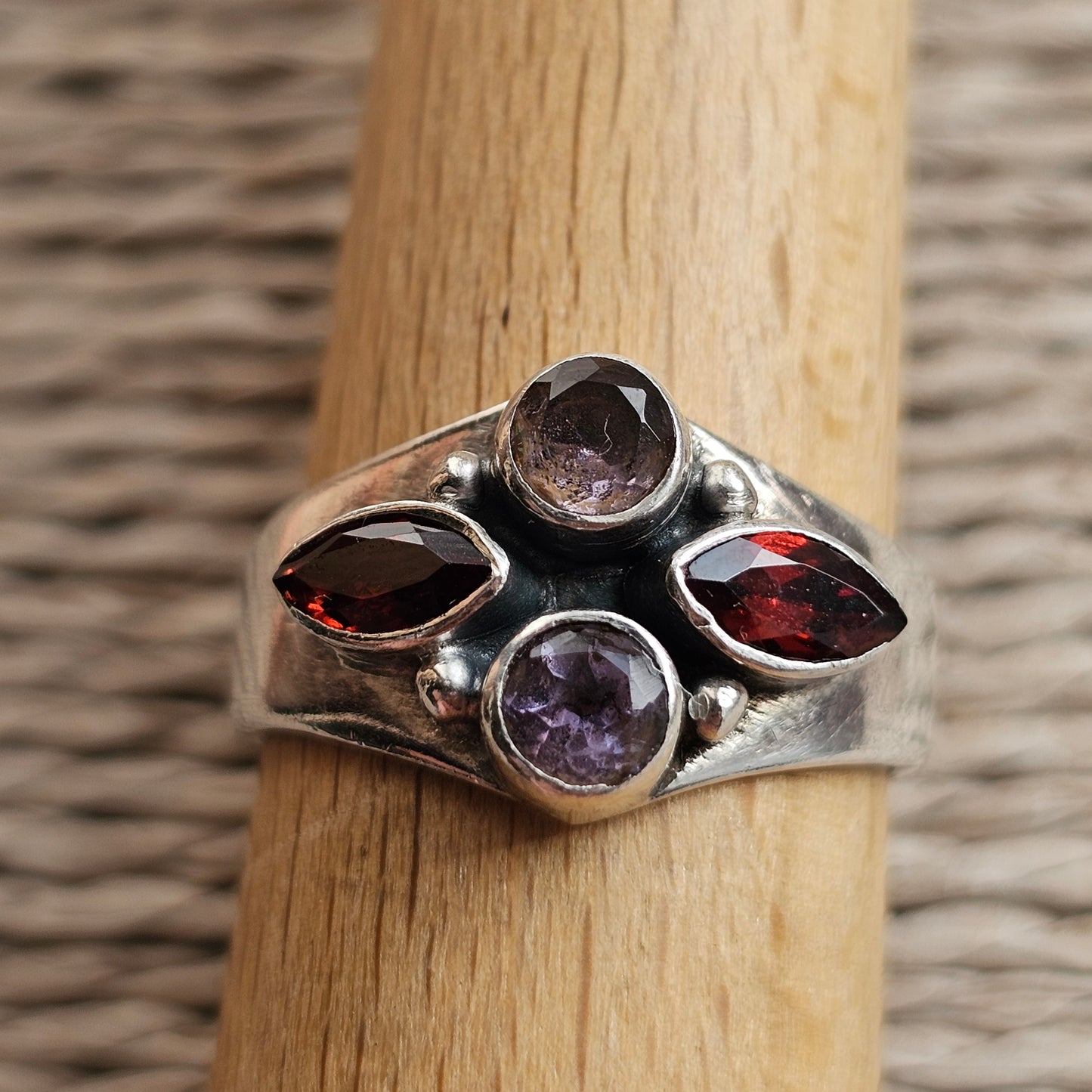 Sterling Silver Garnet and Amethyst Multi Stone Ring