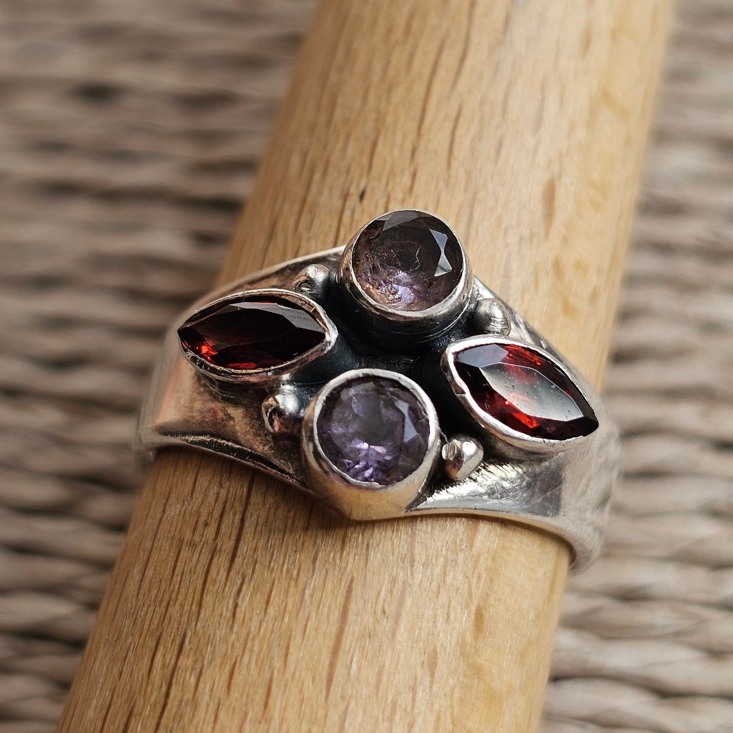 Sterling Silver Garnet and Amethyst Multi Stone Ring