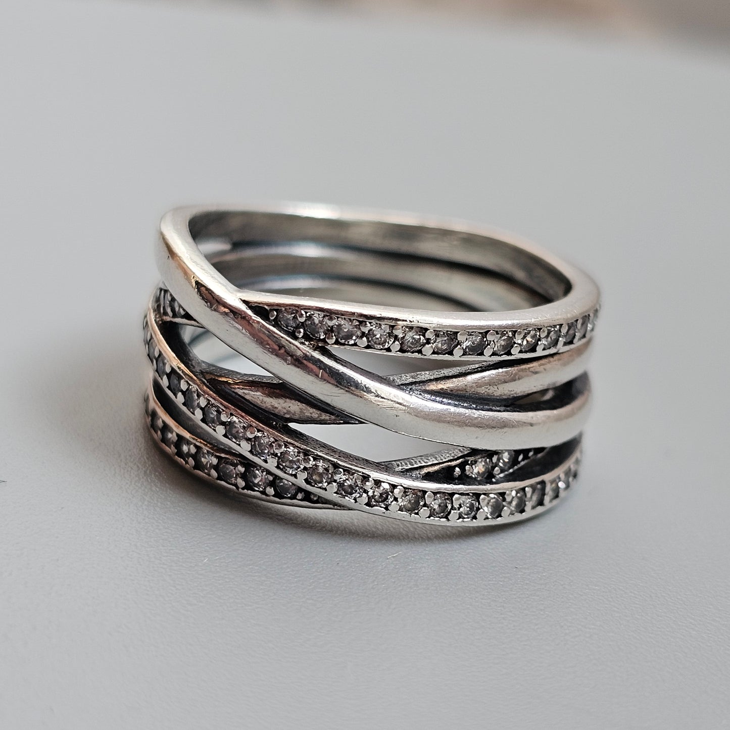Pandora Sterling Silver Crossover CZ Ring Size 58