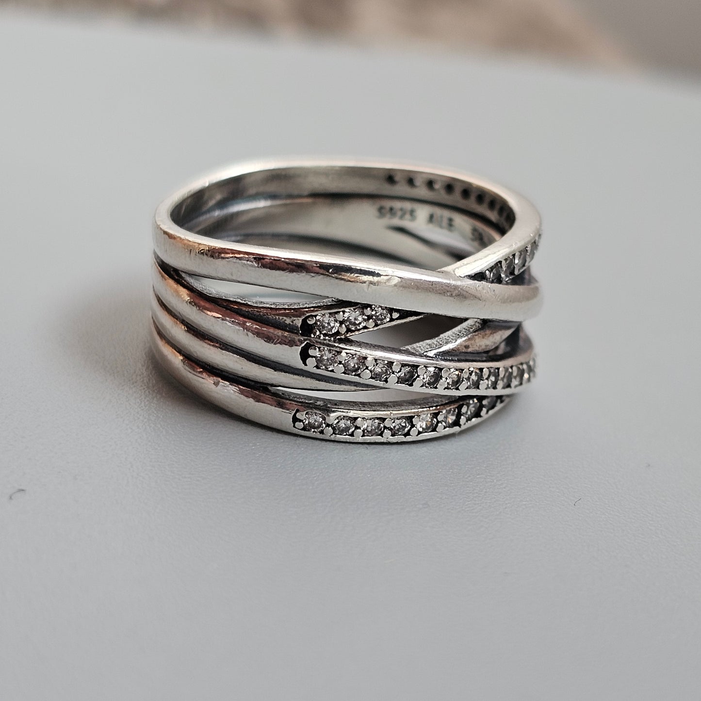 Pandora Sterling Silver Crossover CZ Ring Size 58