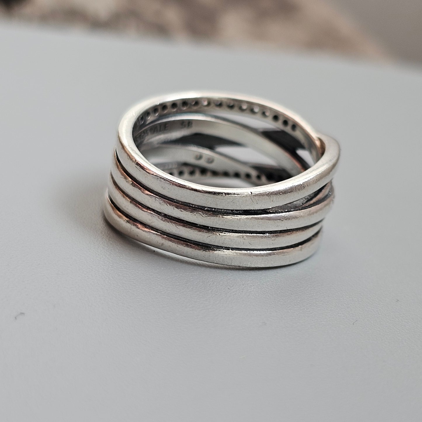 Pandora Sterling Silver Crossover CZ Ring Size 58