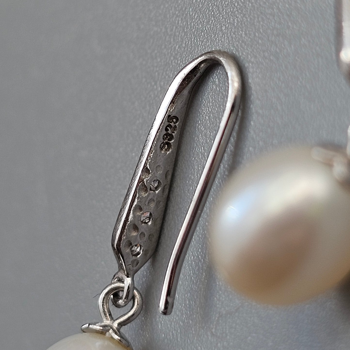 Sterling Silver Pearl and Clear Stone Drop Earrings