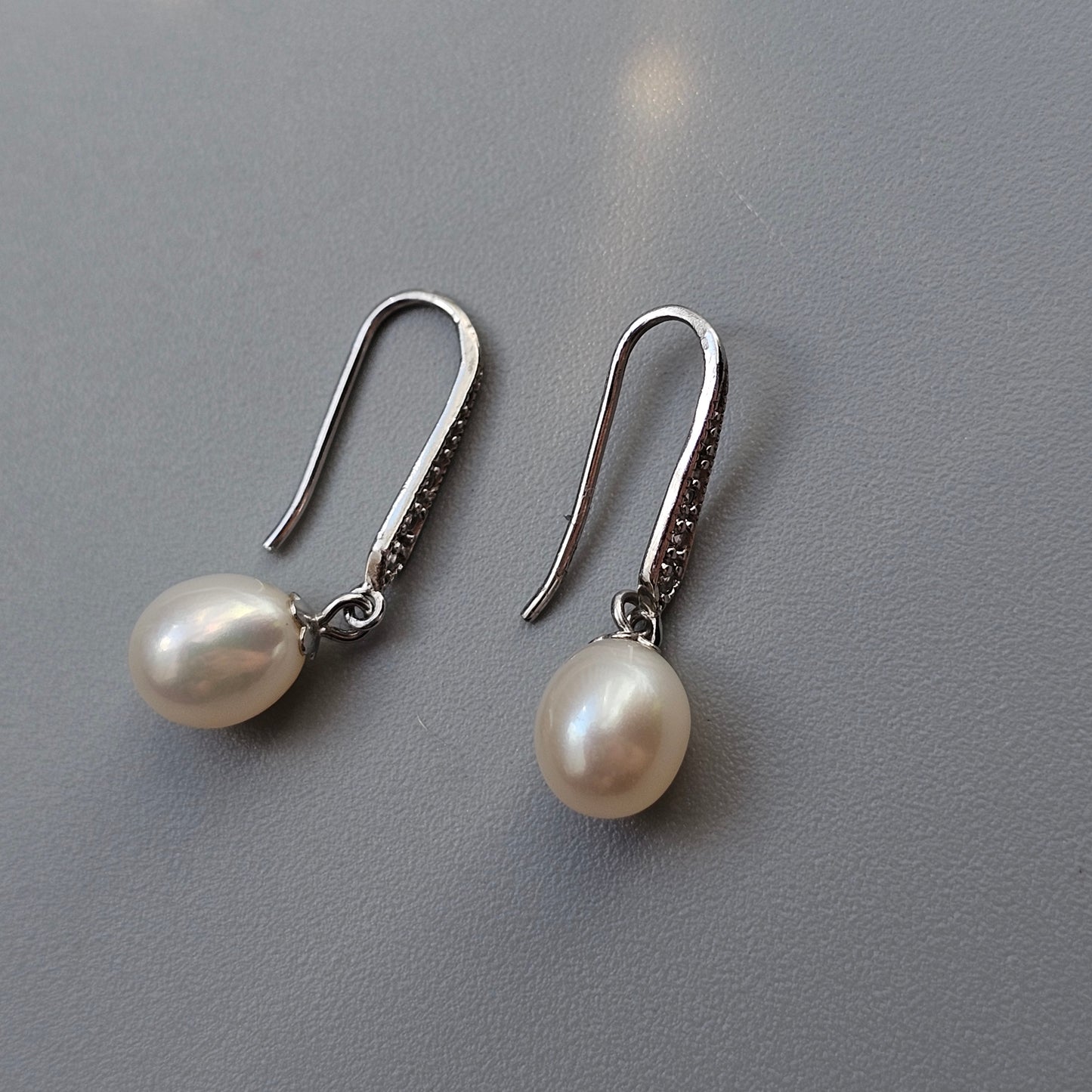 Sterling Silver Pearl and Clear Stone Drop Earrings