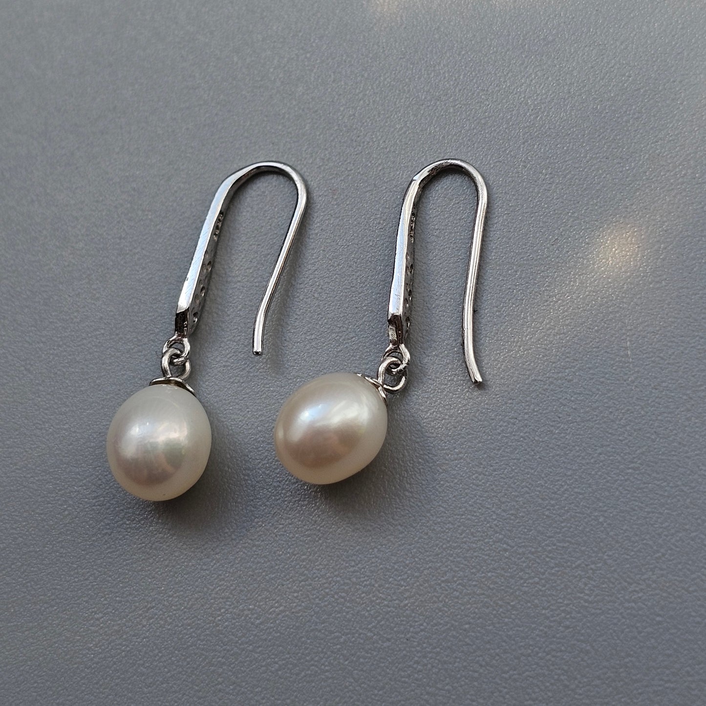 Sterling Silver Pearl and Clear Stone Drop Earrings