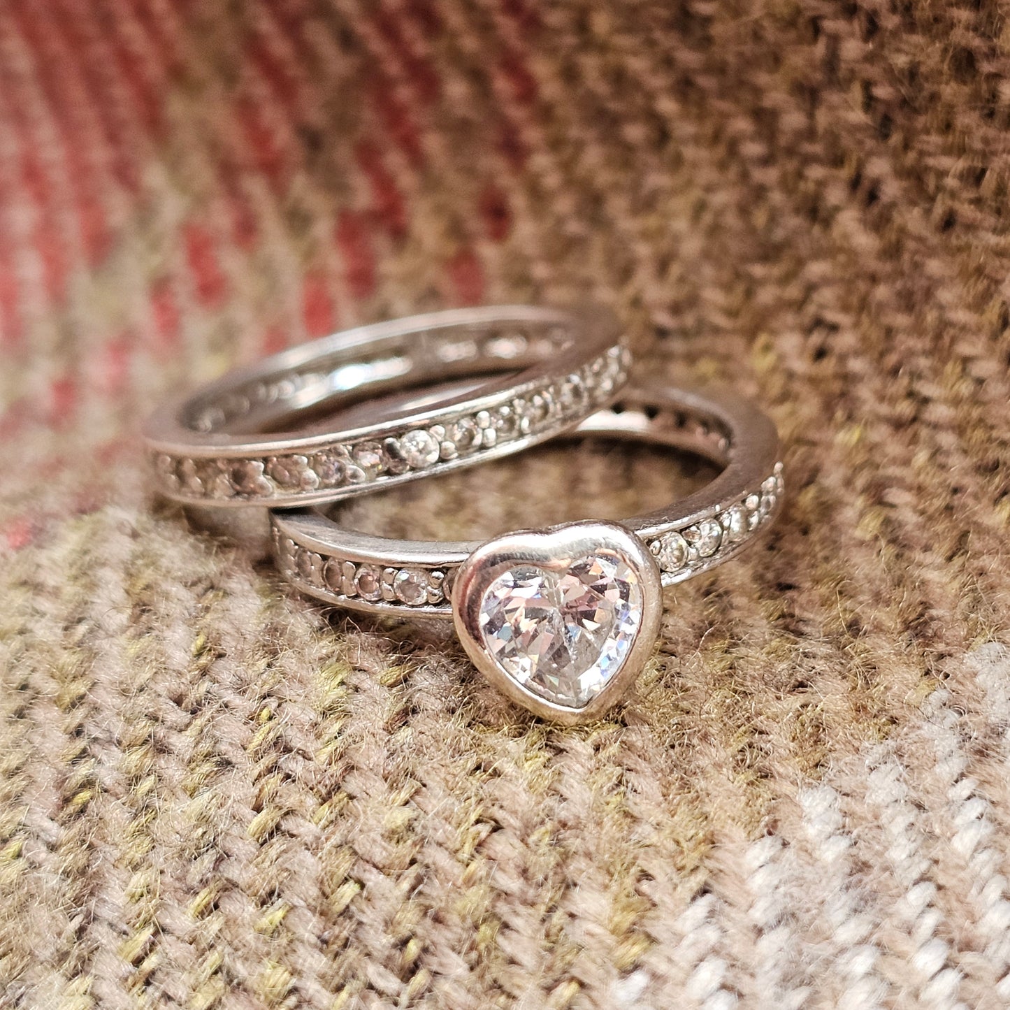 Sterling Silver Heart Wedding Engagement Ring Set