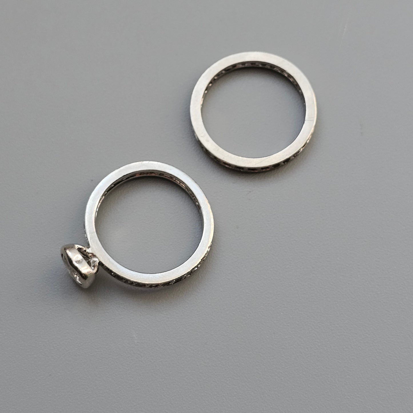 Sterling Silver Heart Wedding Engagement Ring Set