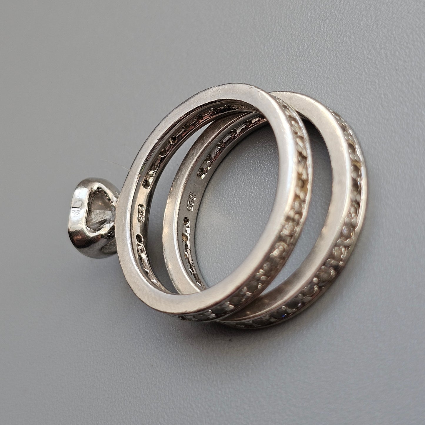 Sterling Silver Heart Wedding Engagement Ring Set