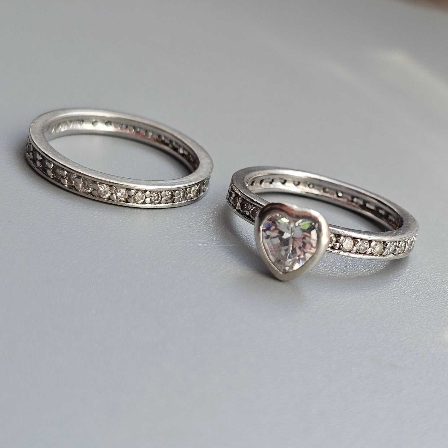 Sterling Silver Heart Wedding Engagement Ring Set