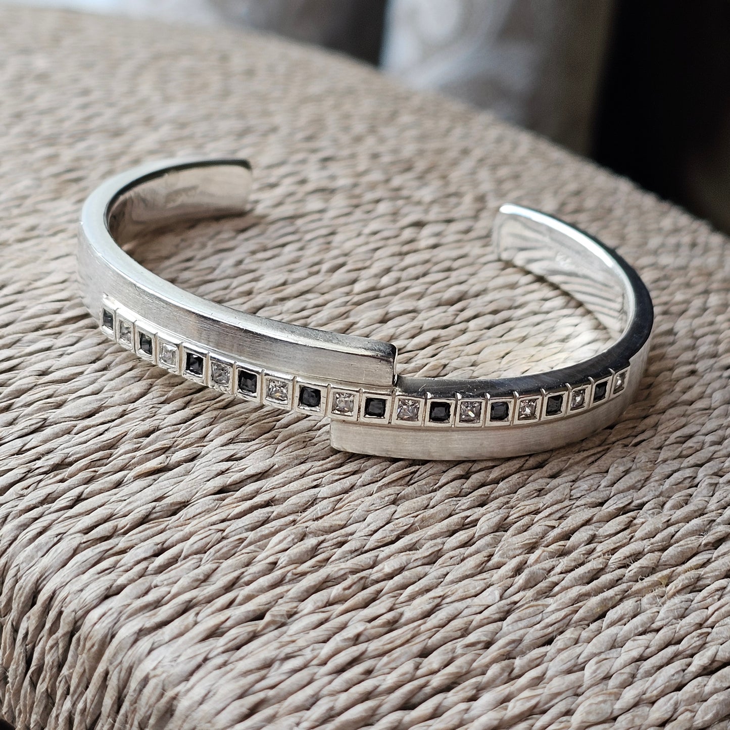 Vintage Heavy Esprit Sterling Silver & Cubic Zirconia Torque Bangle