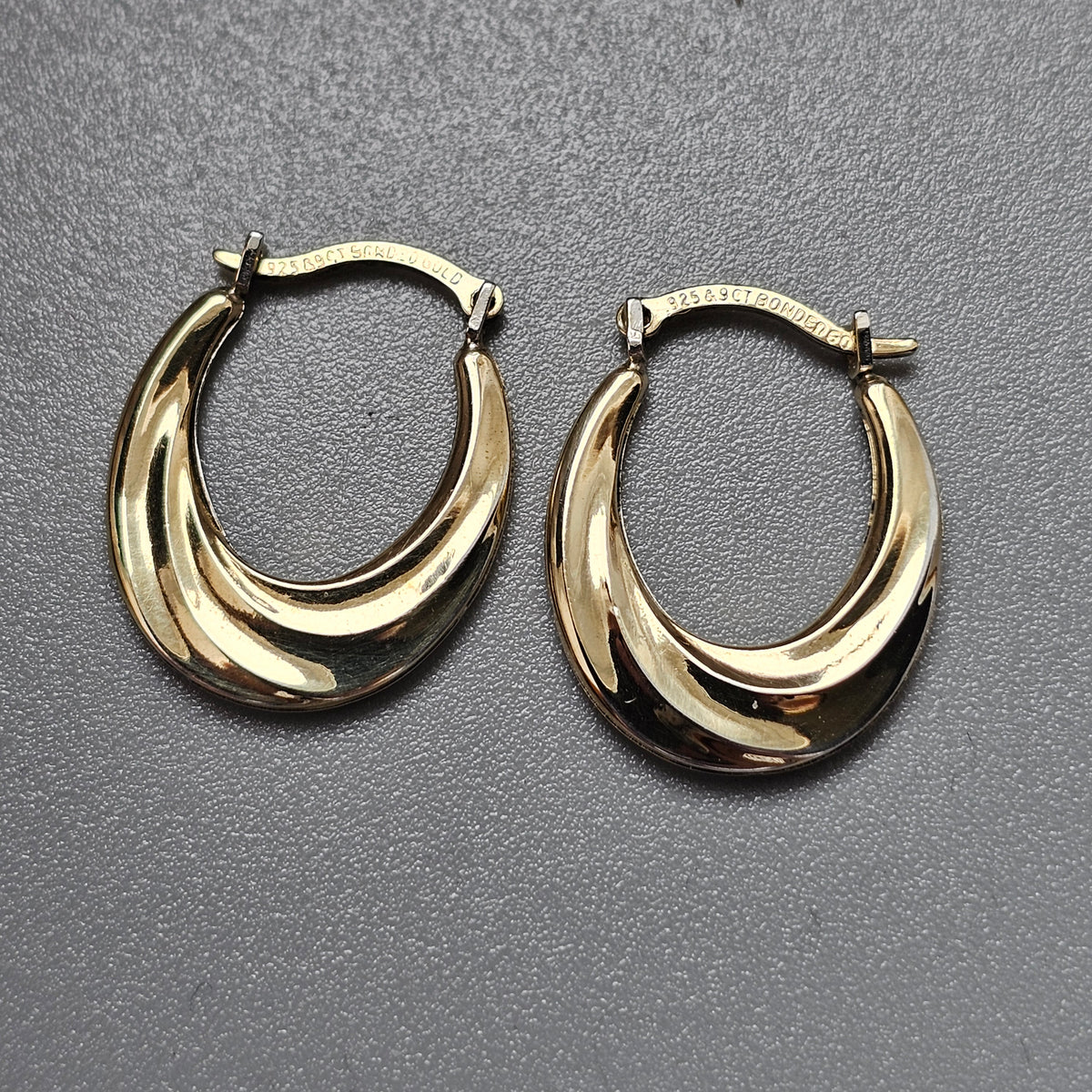 Sterling Silver & 9ct Gold Bonded Oval Hoop Earrings