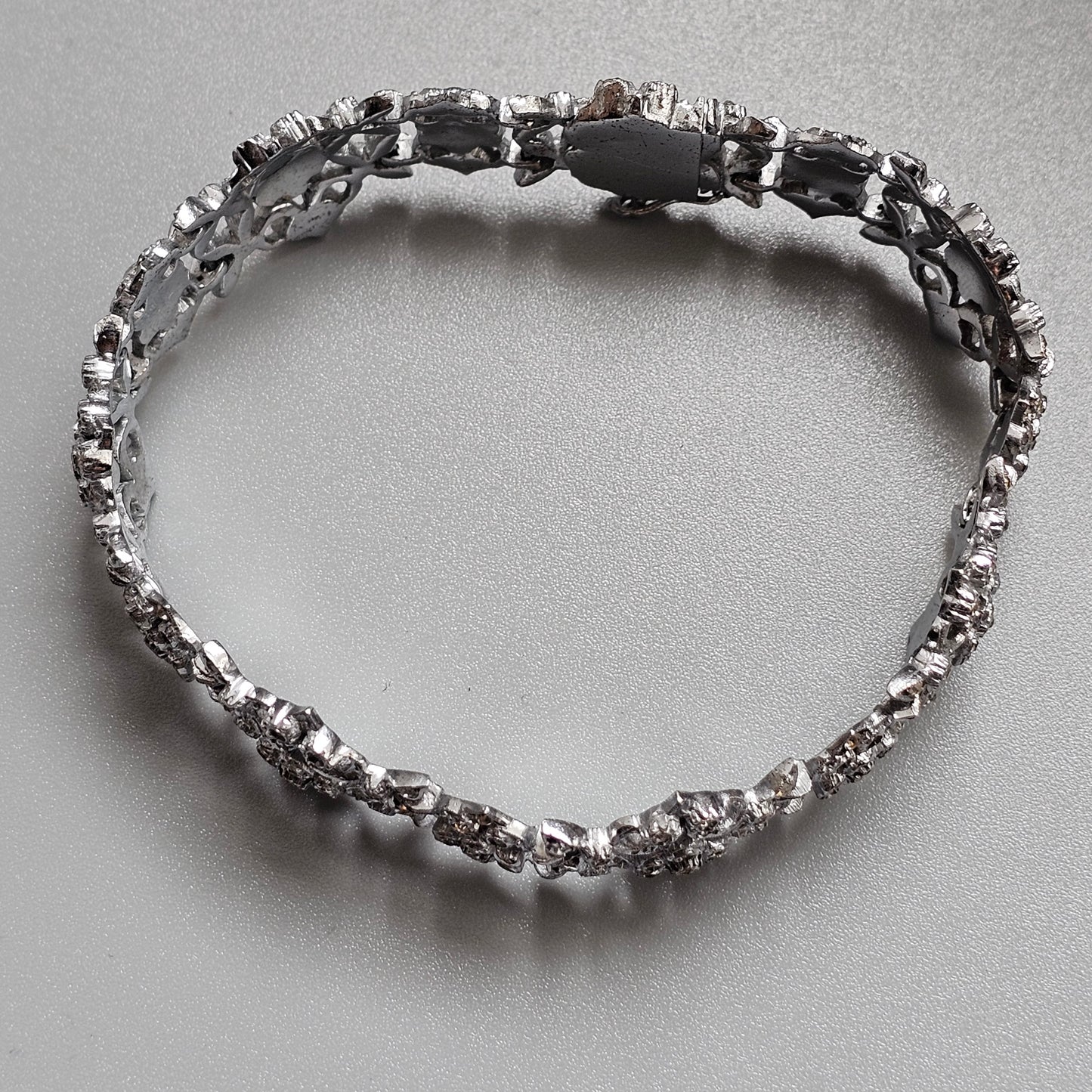 Vintage 1930s Art Deco Chrome Rhinestone Floral Bracelet