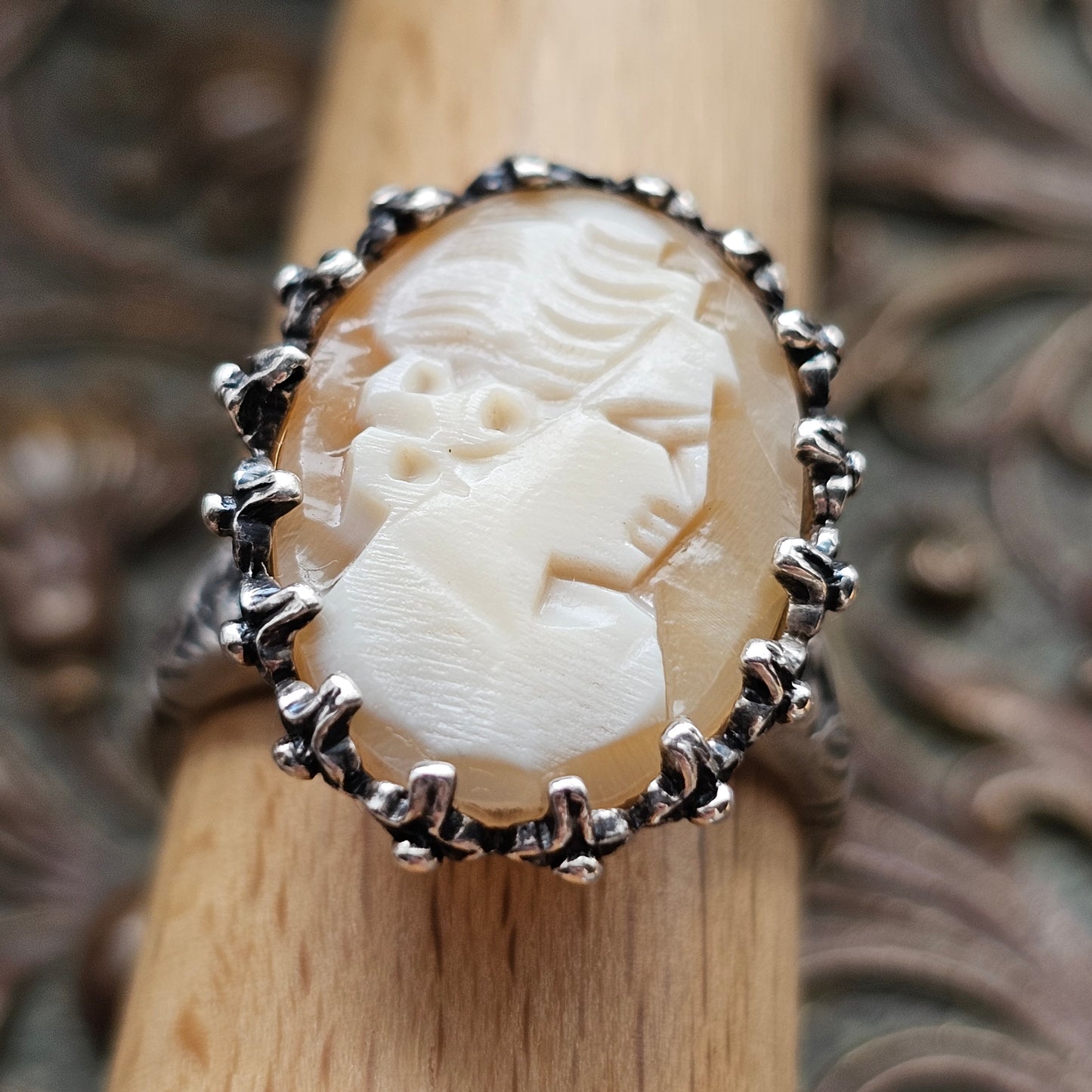 Vintage Silver Victorian Revival Cameo Ring