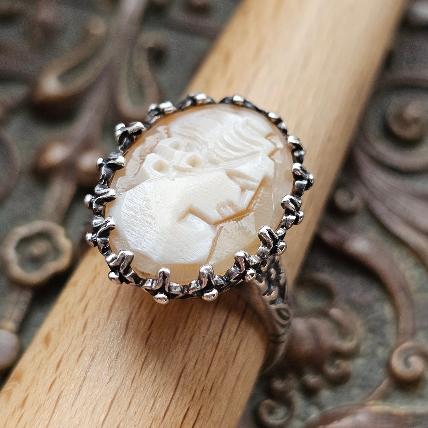Vintage Silver Victorian Revival Cameo Ring
