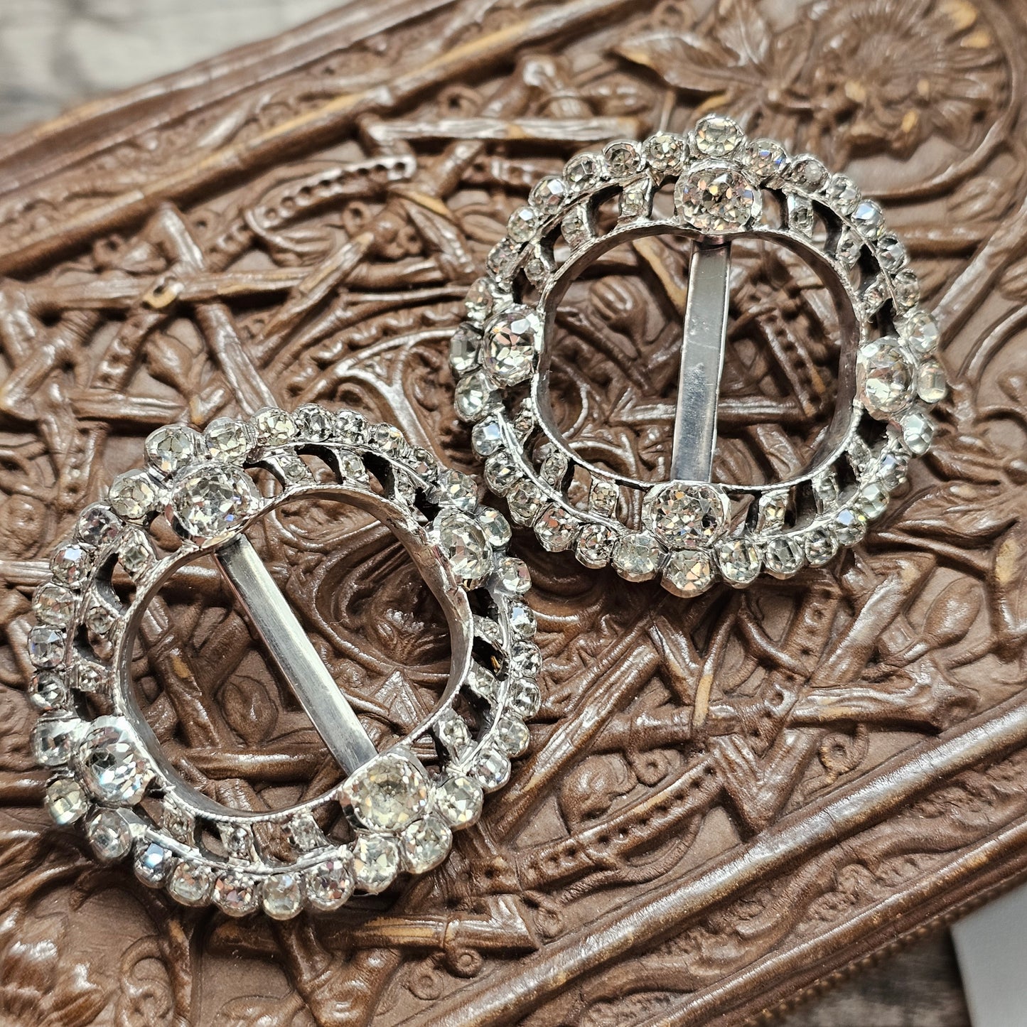 Antique Georgian to Victorian French Silver & Paste Shoe Buckle Pair
