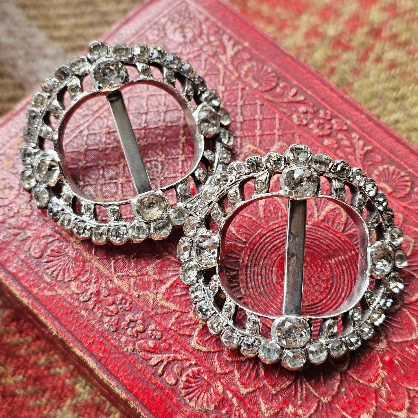 Antique Georgian to Victorian French Silver & Paste Shoe Buckle Pair