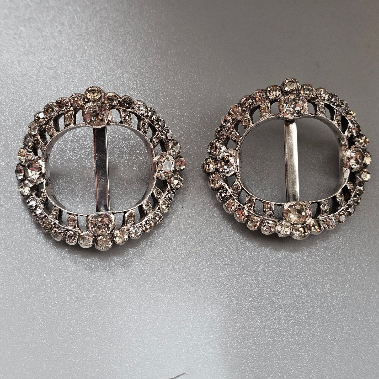 Antique Georgian to Victorian French Silver & Paste Shoe Buckle Pair