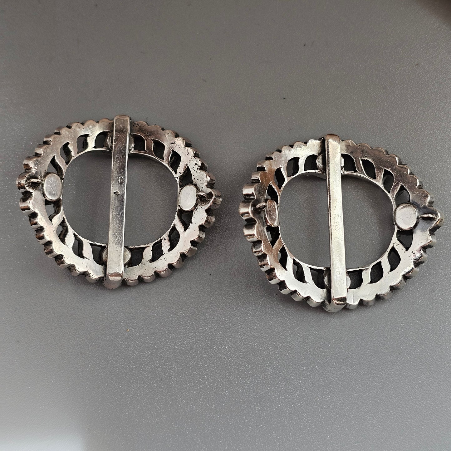 Antique Georgian to Victorian French Silver & Paste Shoe Buckle Pair