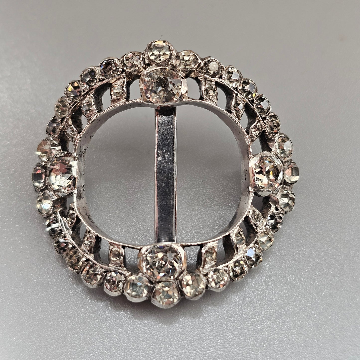 Antique Georgian to Victorian French Silver & Paste Shoe Buckle Pair