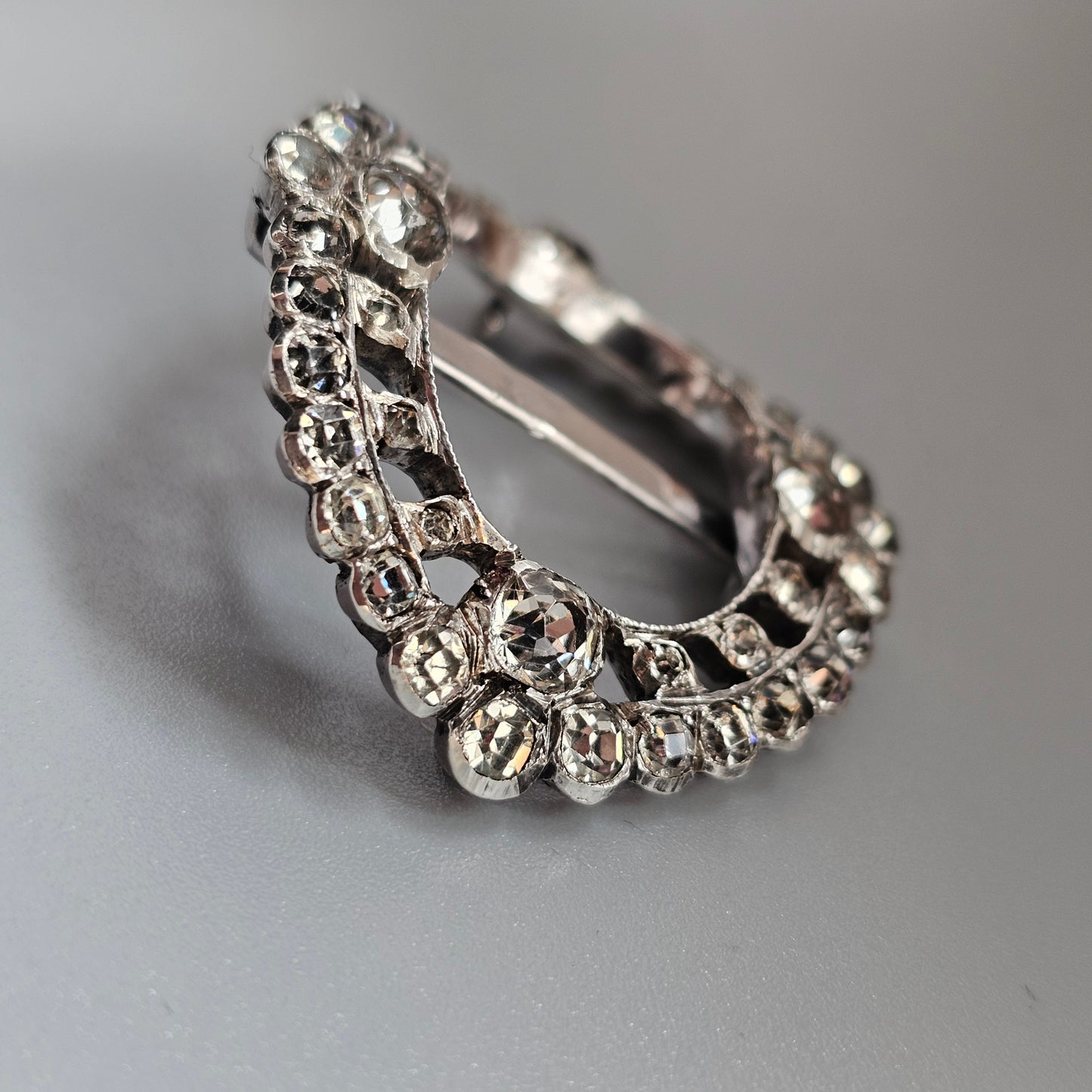Antique Georgian to Victorian French Silver & Paste Shoe Buckle Pair