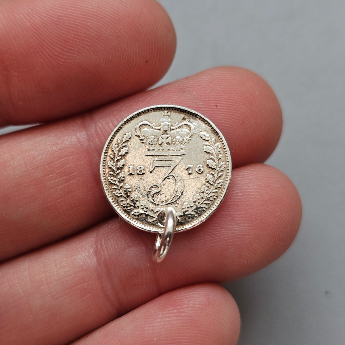 Antique Victorian Silver Threepence Coin Charm Pendant 1860s 1870s