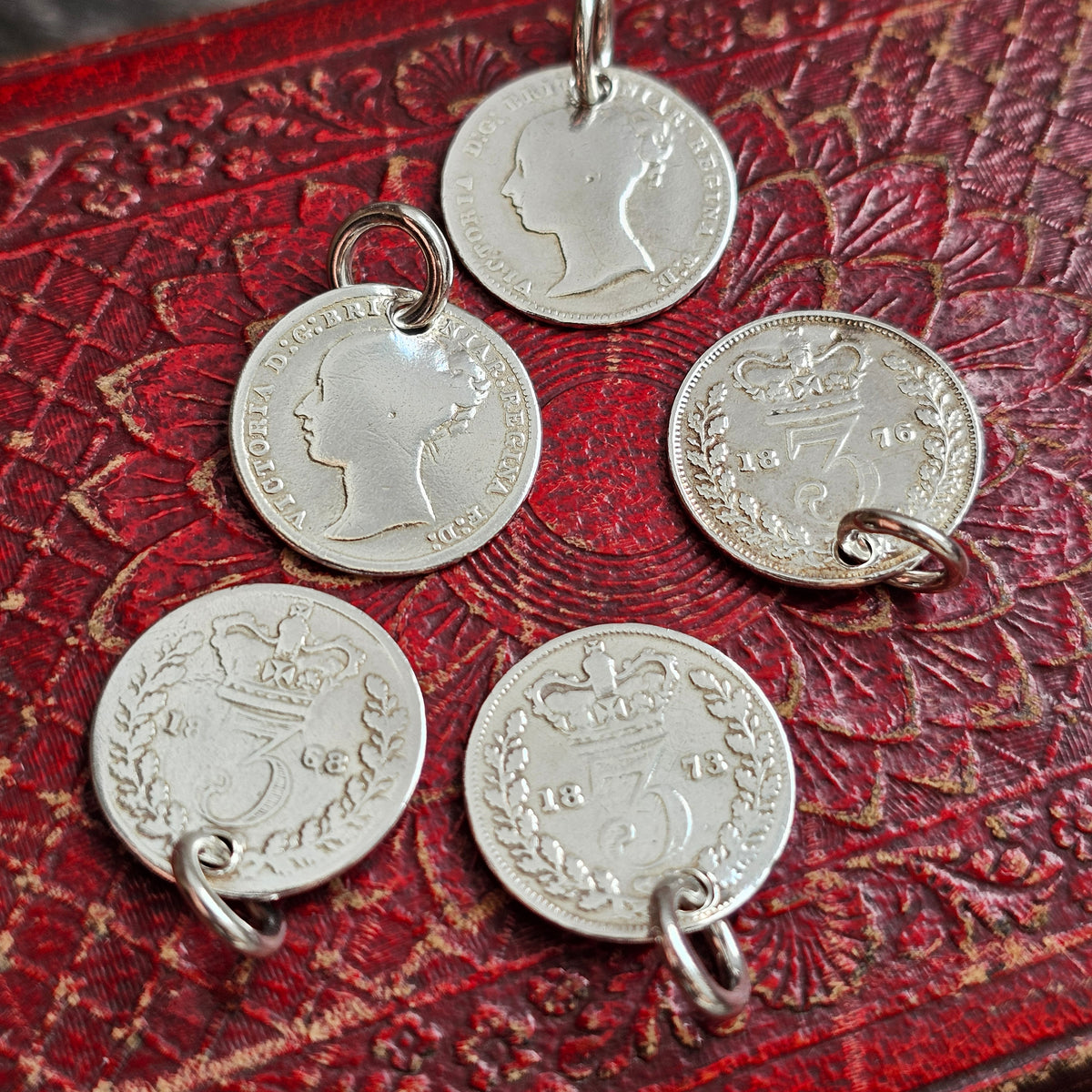 Antique Victorian Silver Threepence Coin Charm Pendant 1860s 1870s
