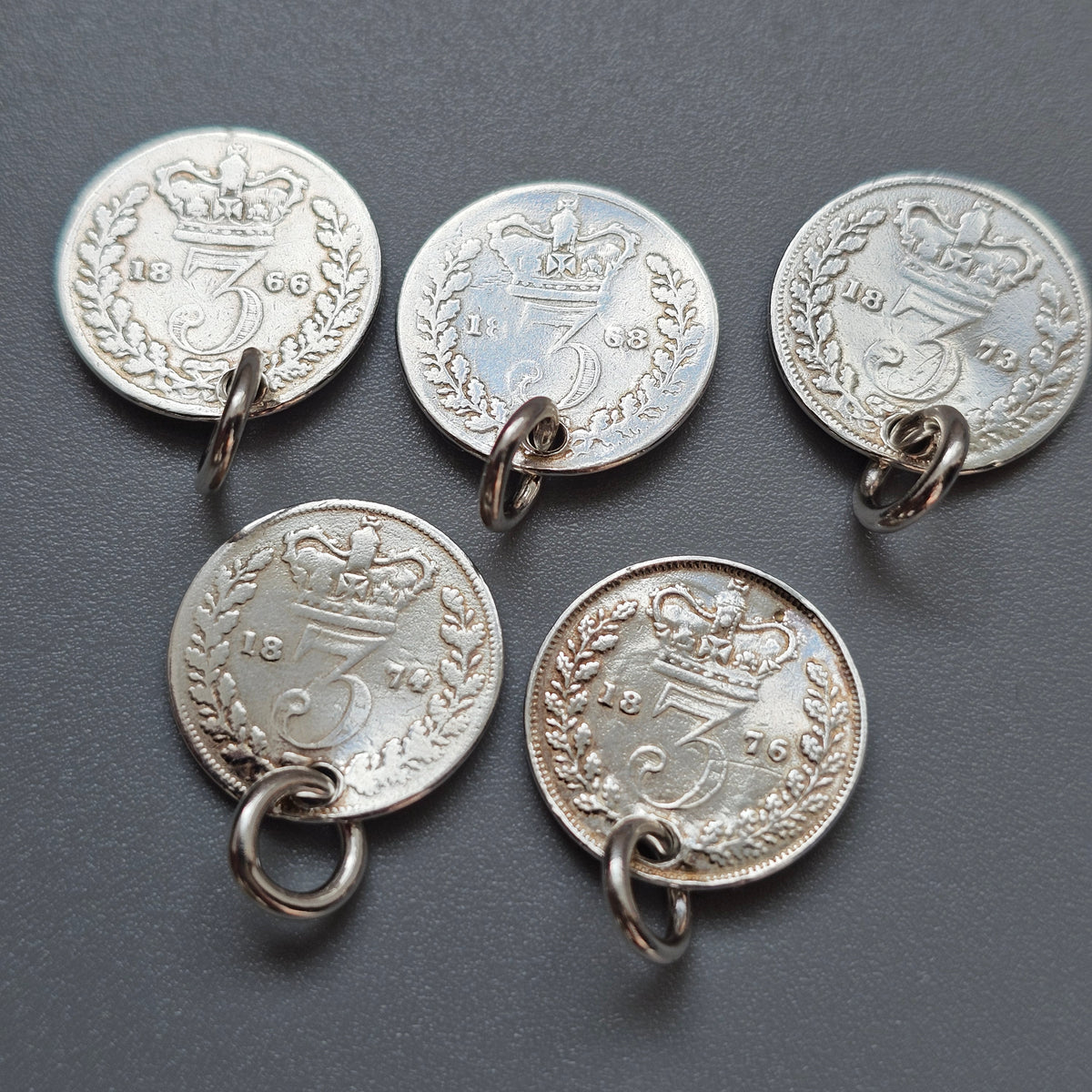 Antique Victorian Silver Threepence Coin Charm Pendant 1860s 1870s