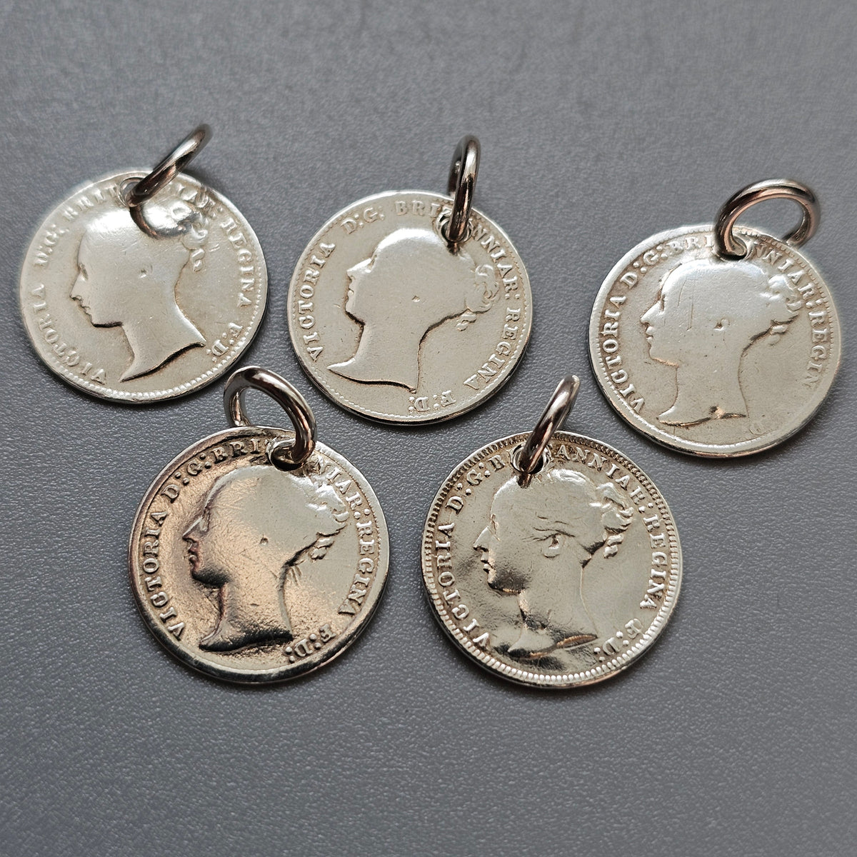 Antique Victorian Silver Threepence Coin Charm Pendant 1860s 1870s