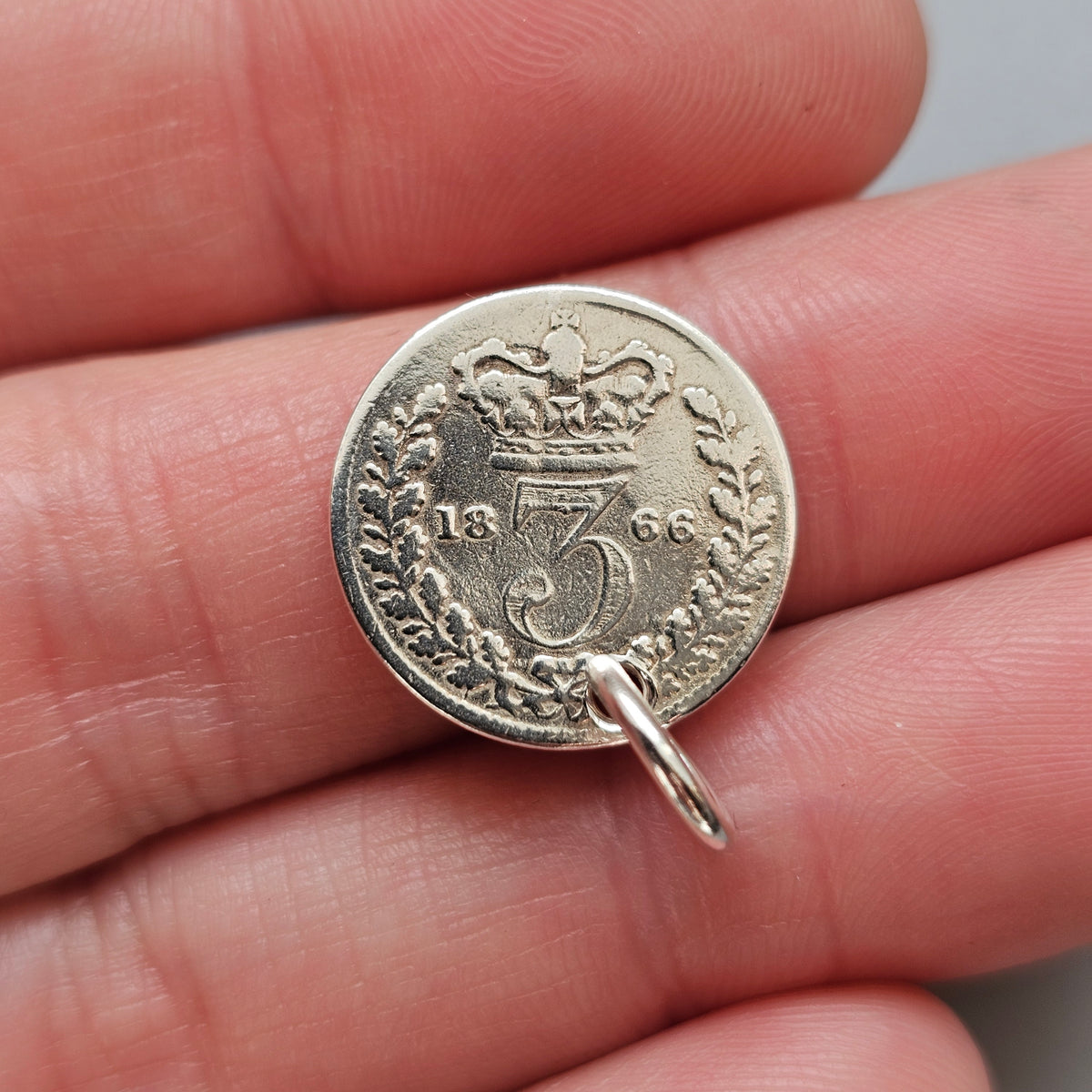 Antique Victorian Silver Threepence Coin Charm Pendant 1860s 1870s