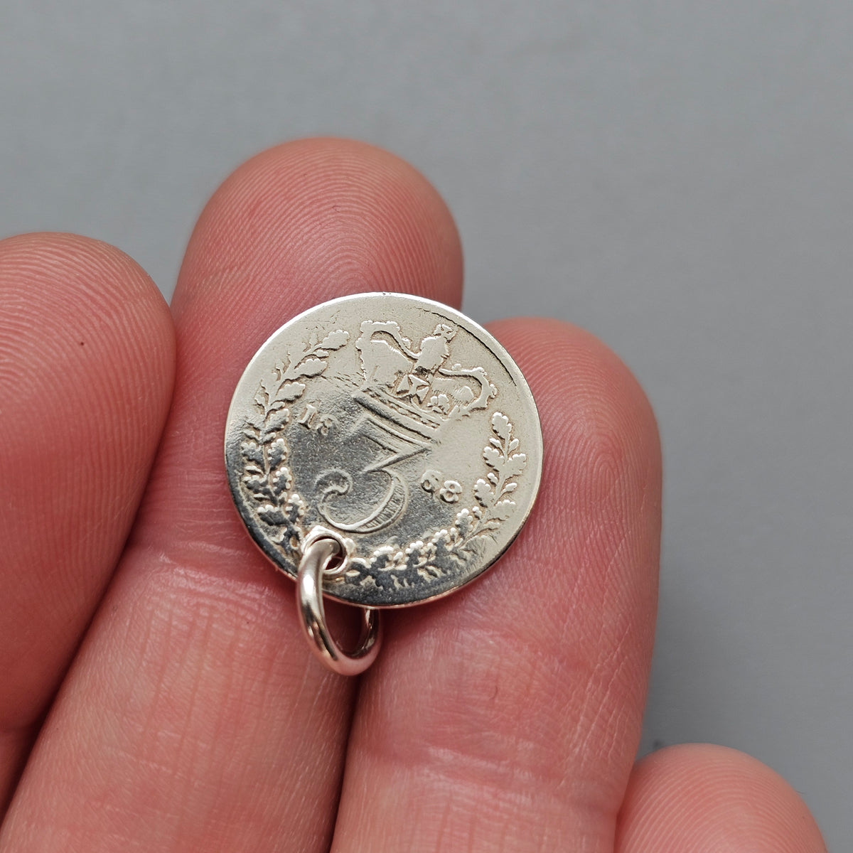Antique Victorian Silver Threepence Coin Charm Pendant 1860s 1870s