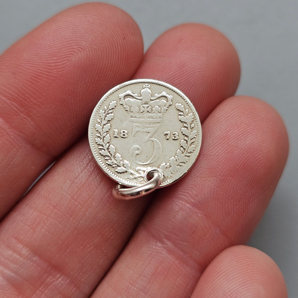 Antique Victorian Silver Threepence Coin Charm Pendant 1860s 1870s