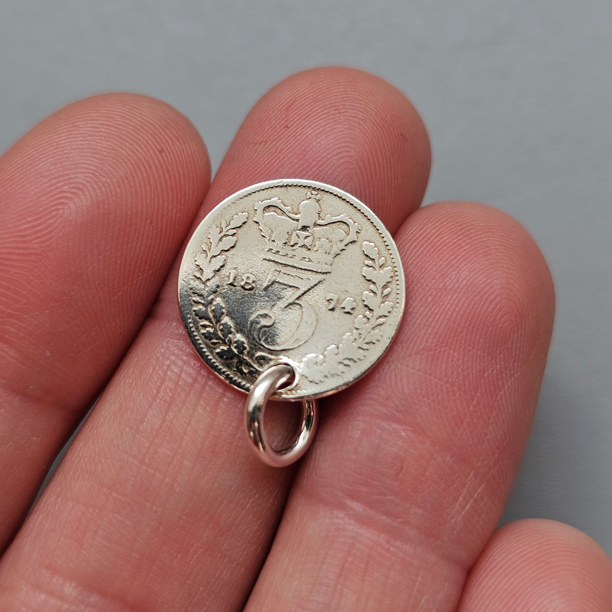 Antique Victorian Silver Threepence Coin Charm Pendant 1860s 1870s