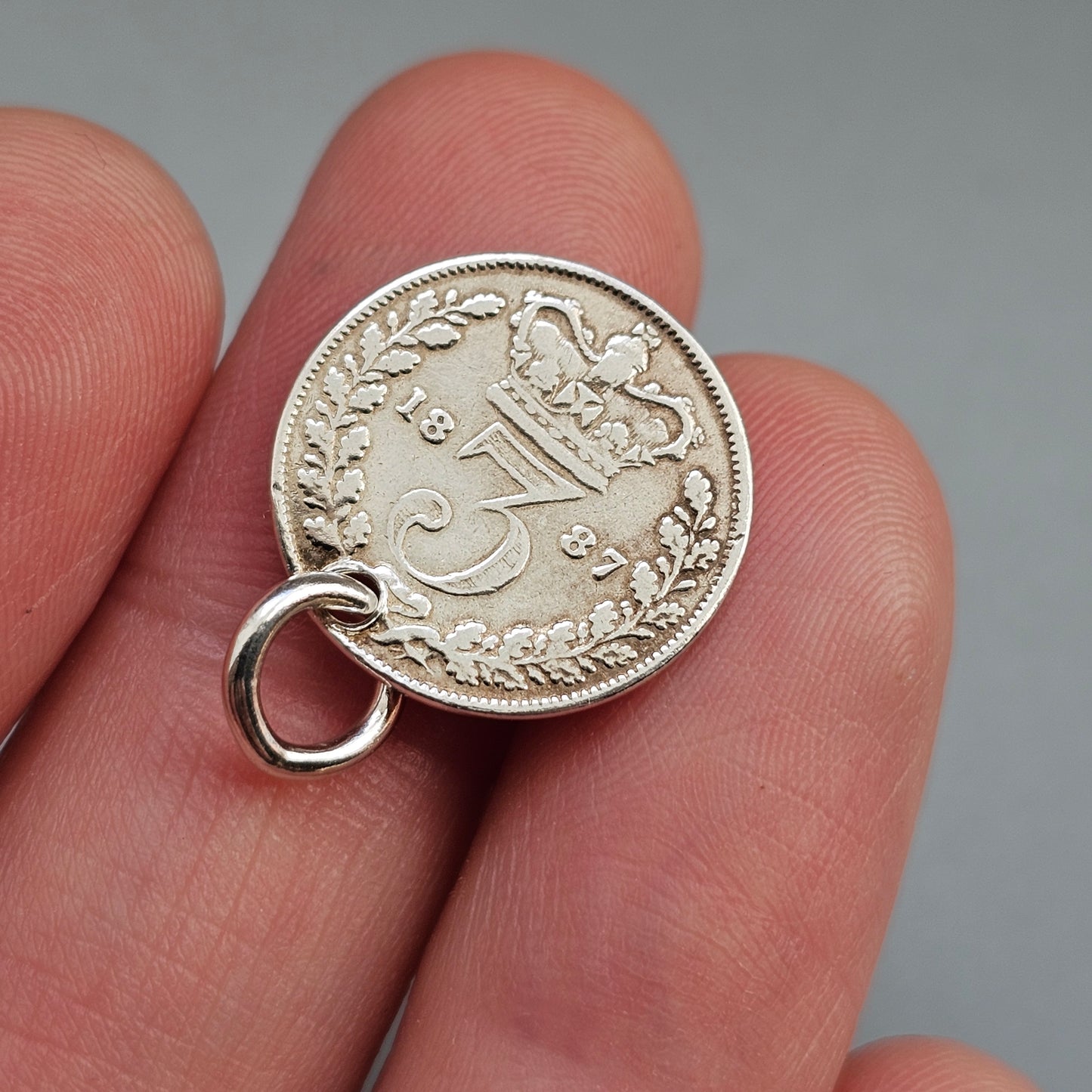 Antique Victorian Silver Threepence Coin Charm Pendant 1880s